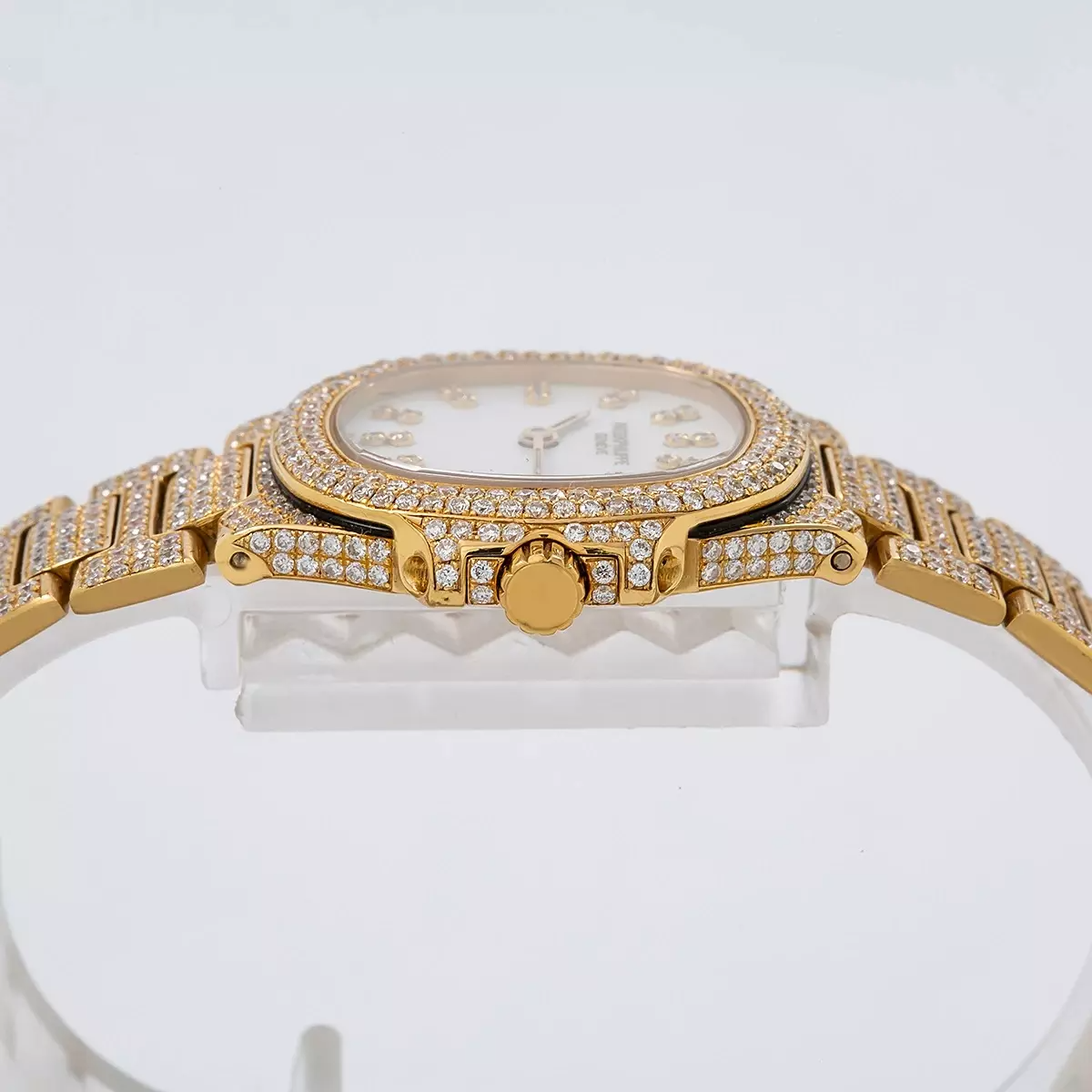 18k Yellow Gold Patek Philippe Diamond Watch for Women 27mm White Dial 11ct