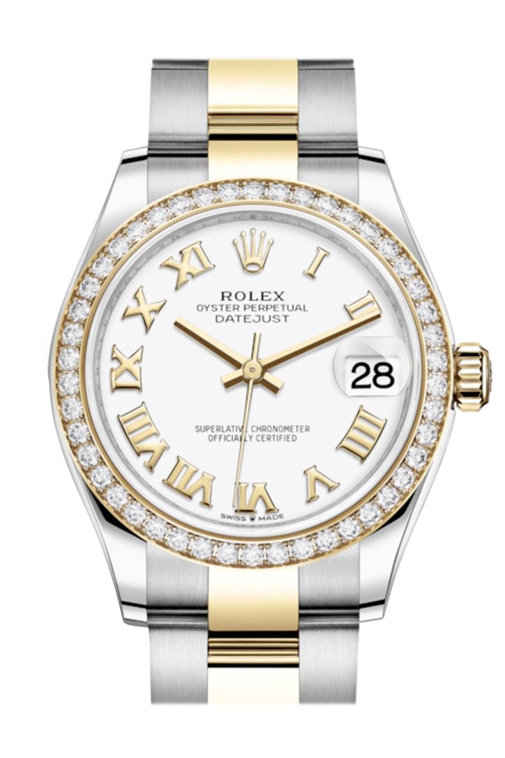 Rolex Datejust 31 White Roman Dial Diamond Bezel Yellow Gold Two Tone Watch 278383RBR 278383