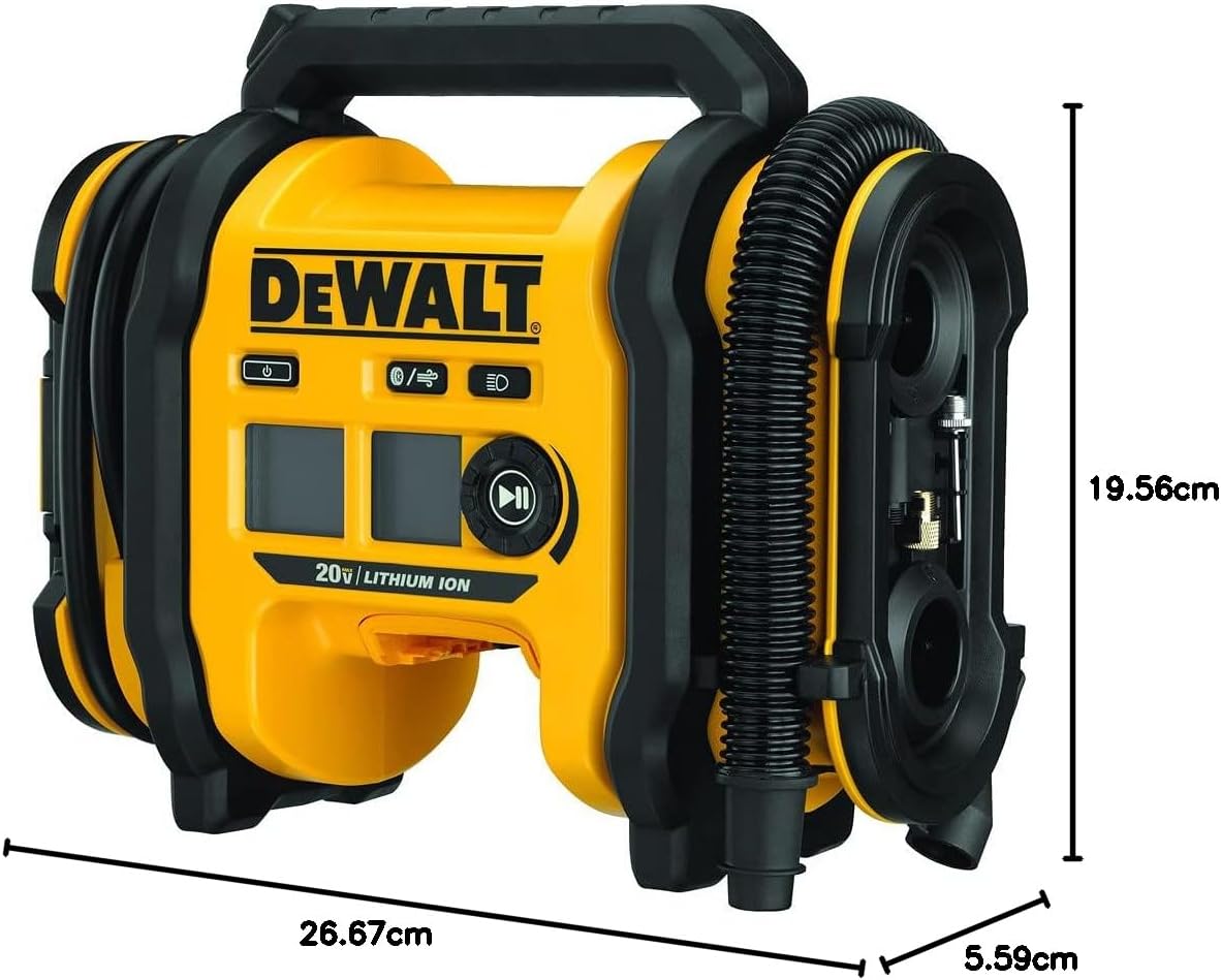 DEWALT Tire Inflator Portable Air Compressor 20V MAX, Car Air Pump with Automatic Shut Off, LED Light, Tool Only (DCC020IB)