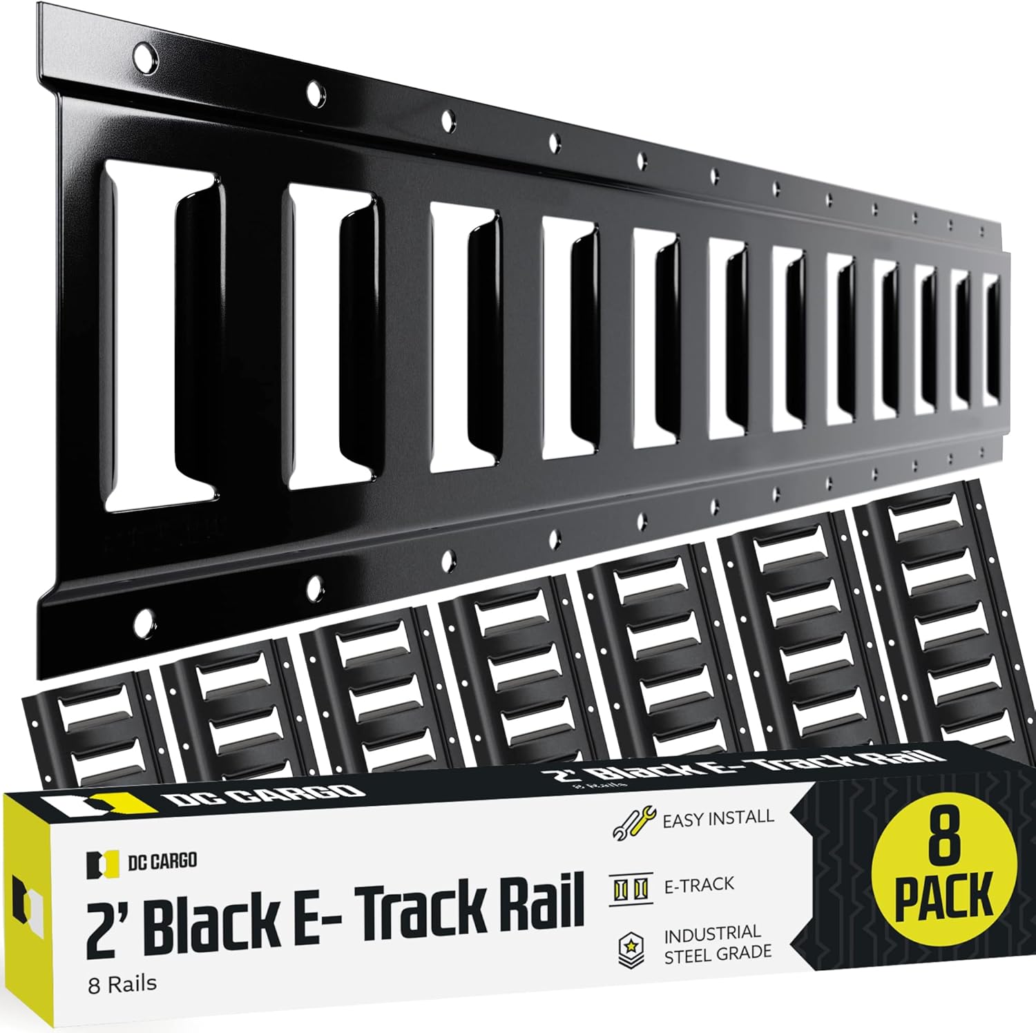 DC Cargo Mall E Track Tie Down Rail Kit 8' (4 Pack) for Garages, Vans, Trailers, Motorcycle Tie Downs, ATV Mountings - Powder-Coat Black - Secure Cargo & Heavy Loads Up to 2,000 lbs