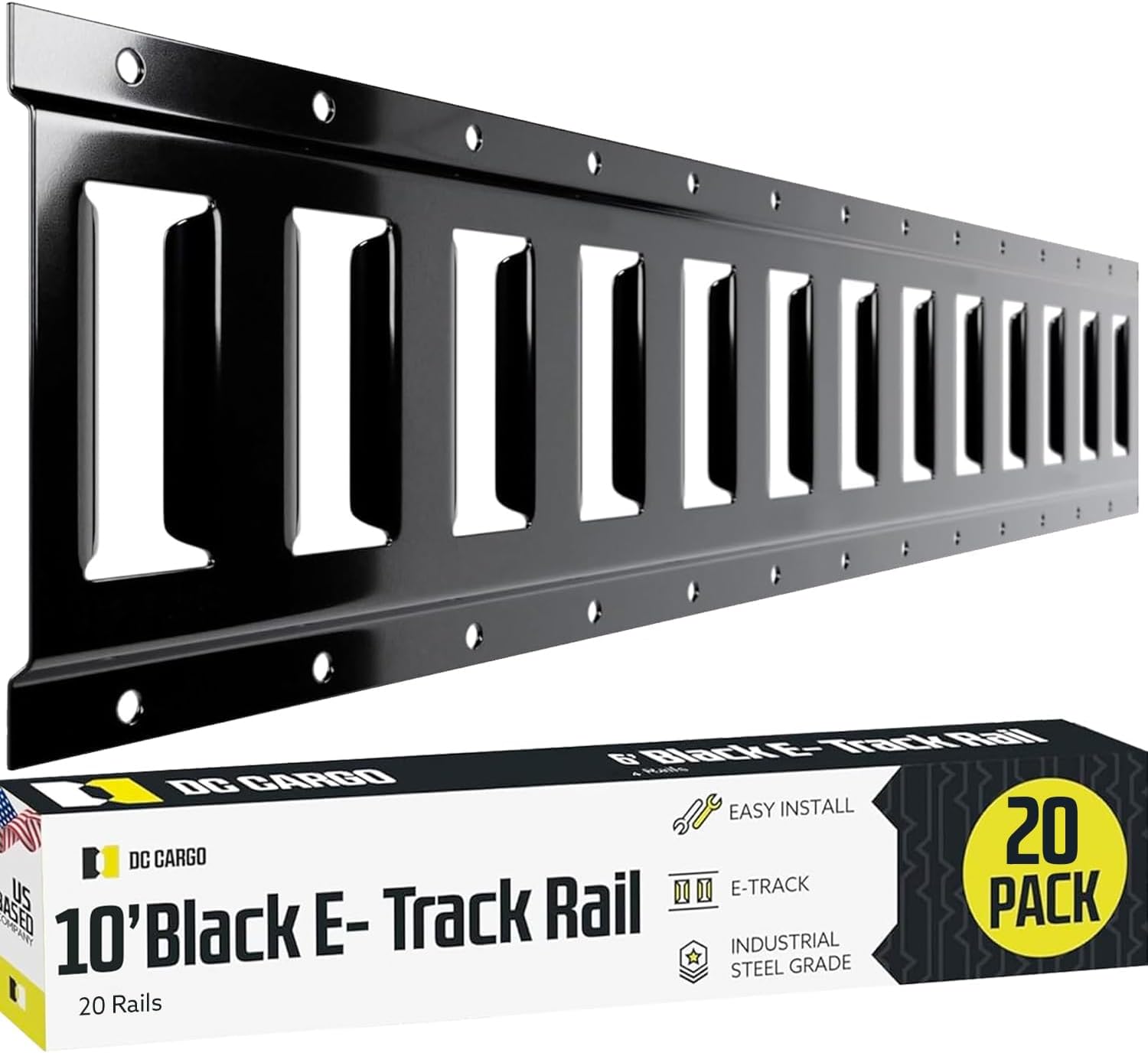DC Cargo Mall E Track Tie Down Rail Kit 8' (4 Pack) for Garages, Vans, Trailers, Motorcycle Tie Downs, ATV Mountings - Powder-Coat Black - Secure Cargo & Heavy Loads Up to 2,000 lbs