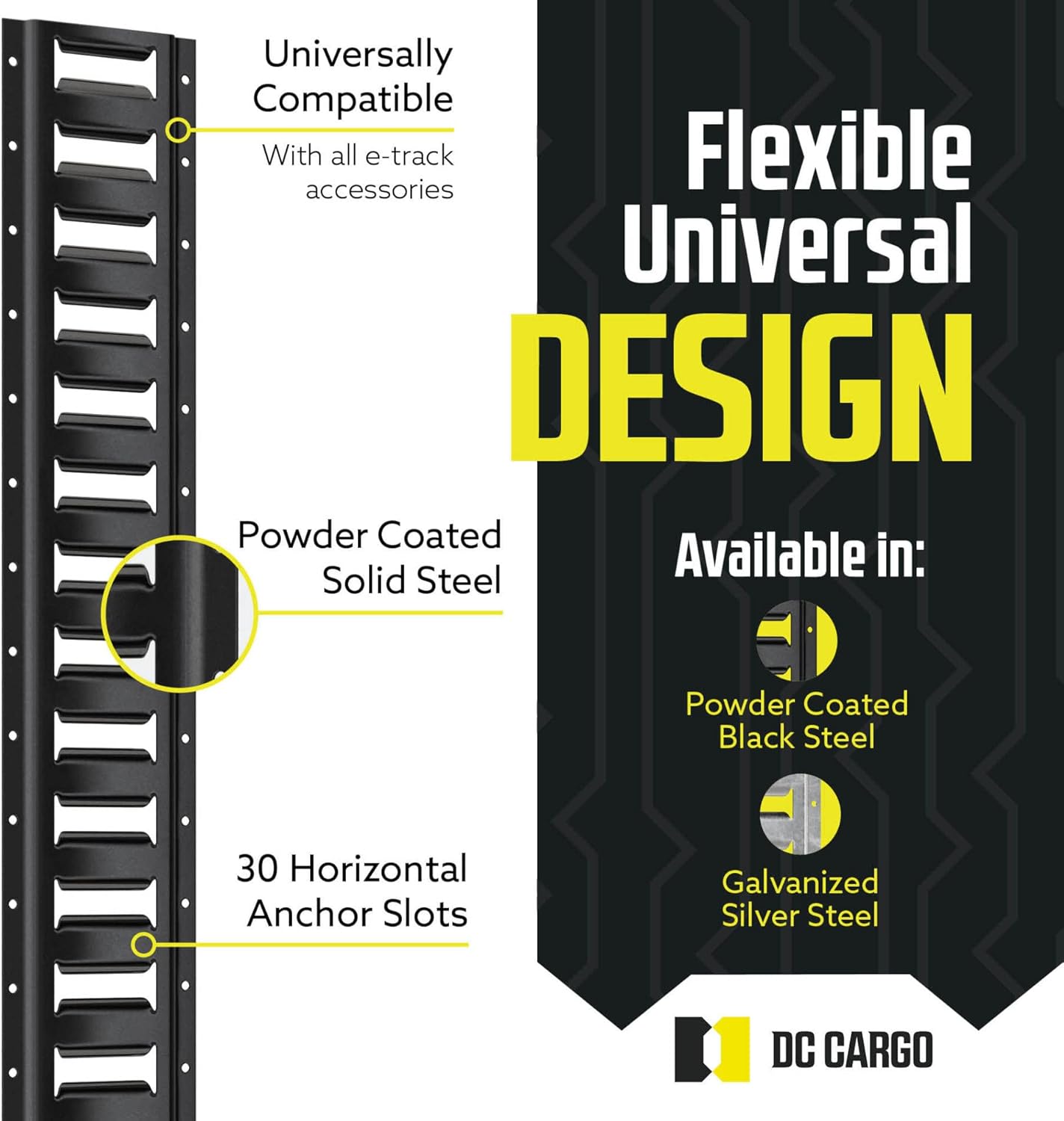 DC Cargo Mall E Track Tie Down Rail Kit 8' (4 Pack) for Garages, Vans, Trailers, Motorcycle Tie Downs, ATV Mountings - Powder-Coat Black - Secure Cargo & Heavy Loads Up to 2,000 lbs