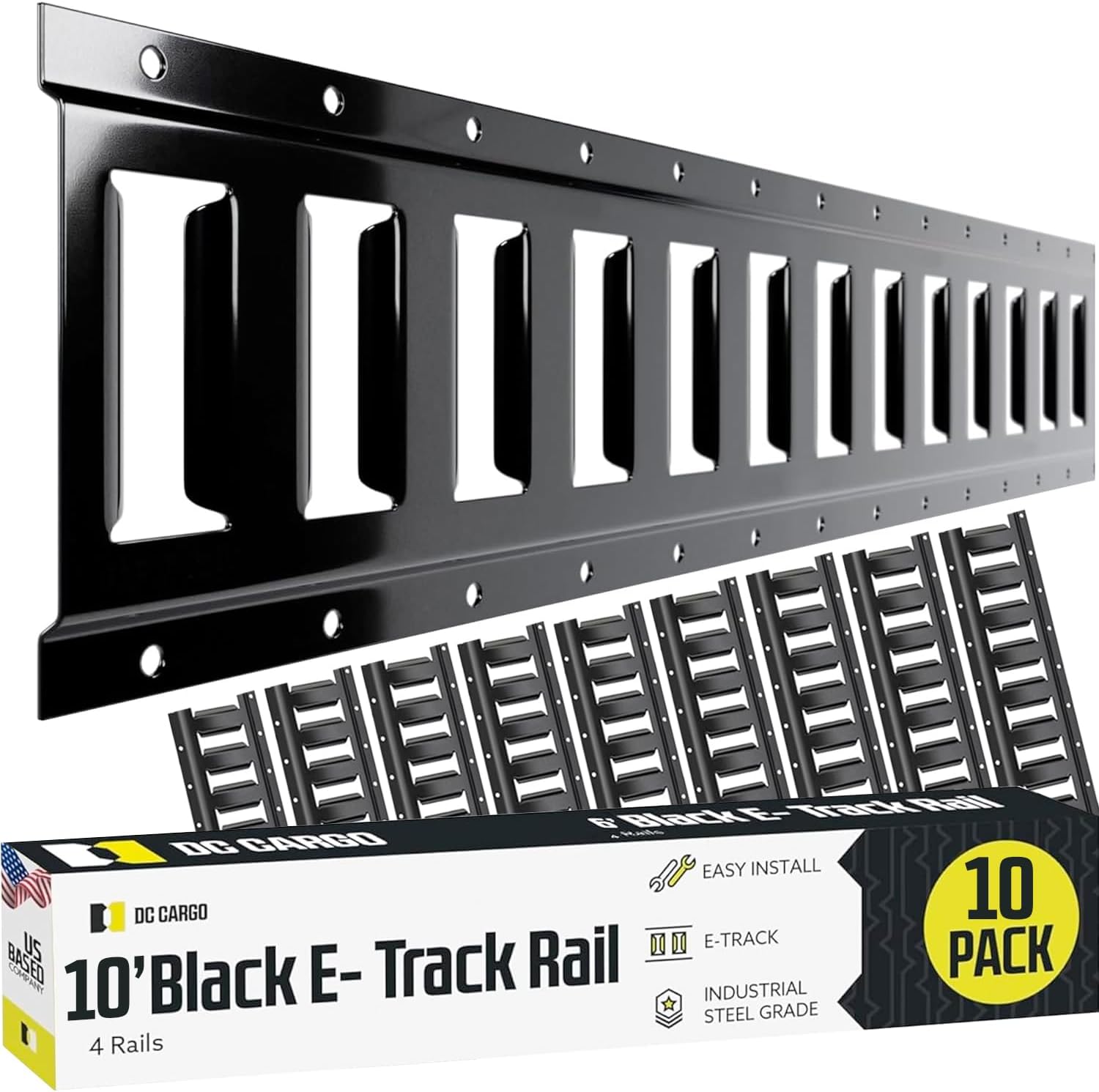 DC Cargo Mall E Track Tie Down Rail Kit 8' (4 Pack) for Garages, Vans, Trailers, Motorcycle Tie Downs, ATV Mountings - Powder-Coat Black - Secure Cargo & Heavy Loads Up to 2,000 lbs