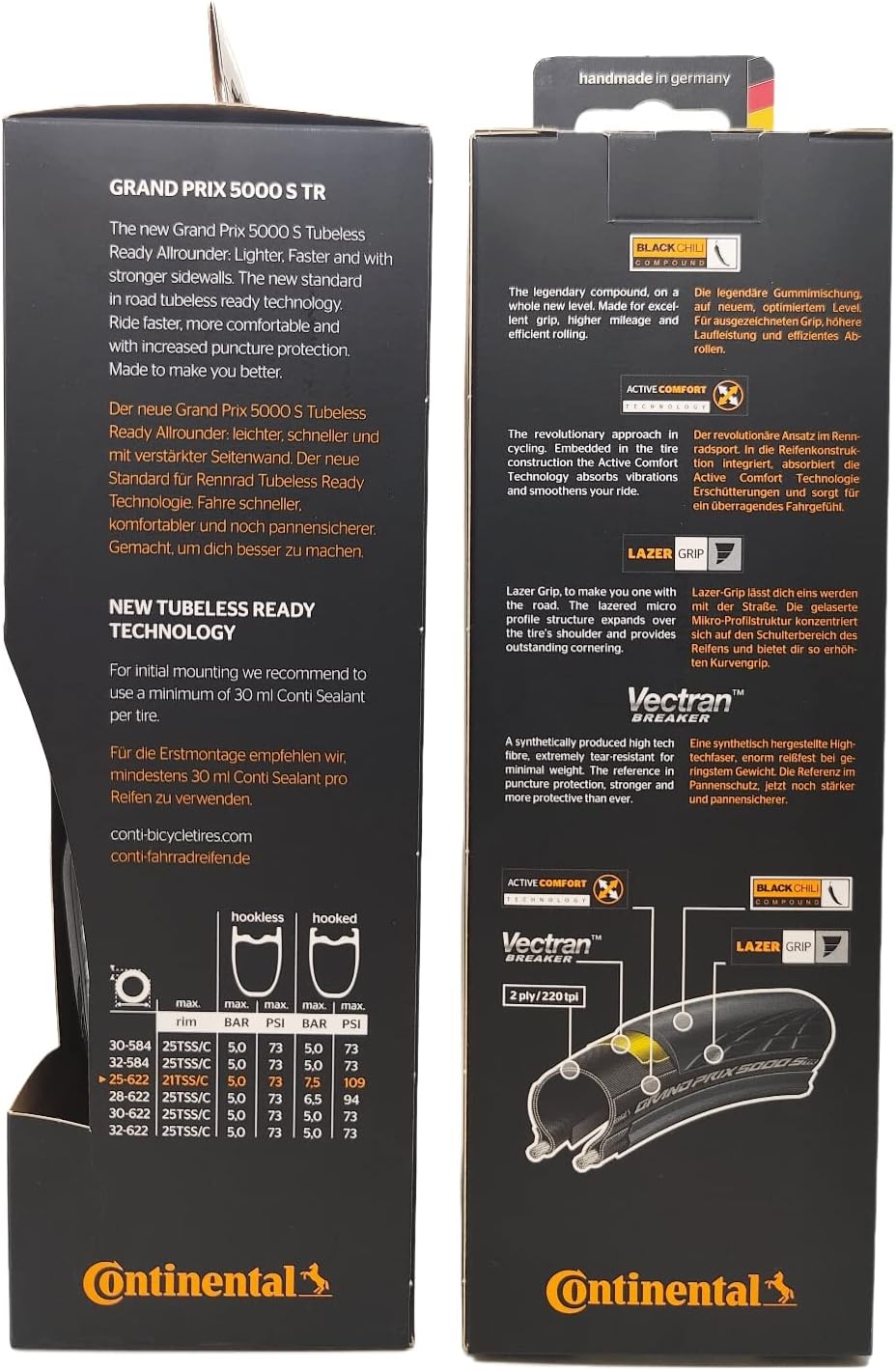 Continental Grand Prix 5000 S TR 700x32 Black - Tubeless Ready - Pack of 2 Tires