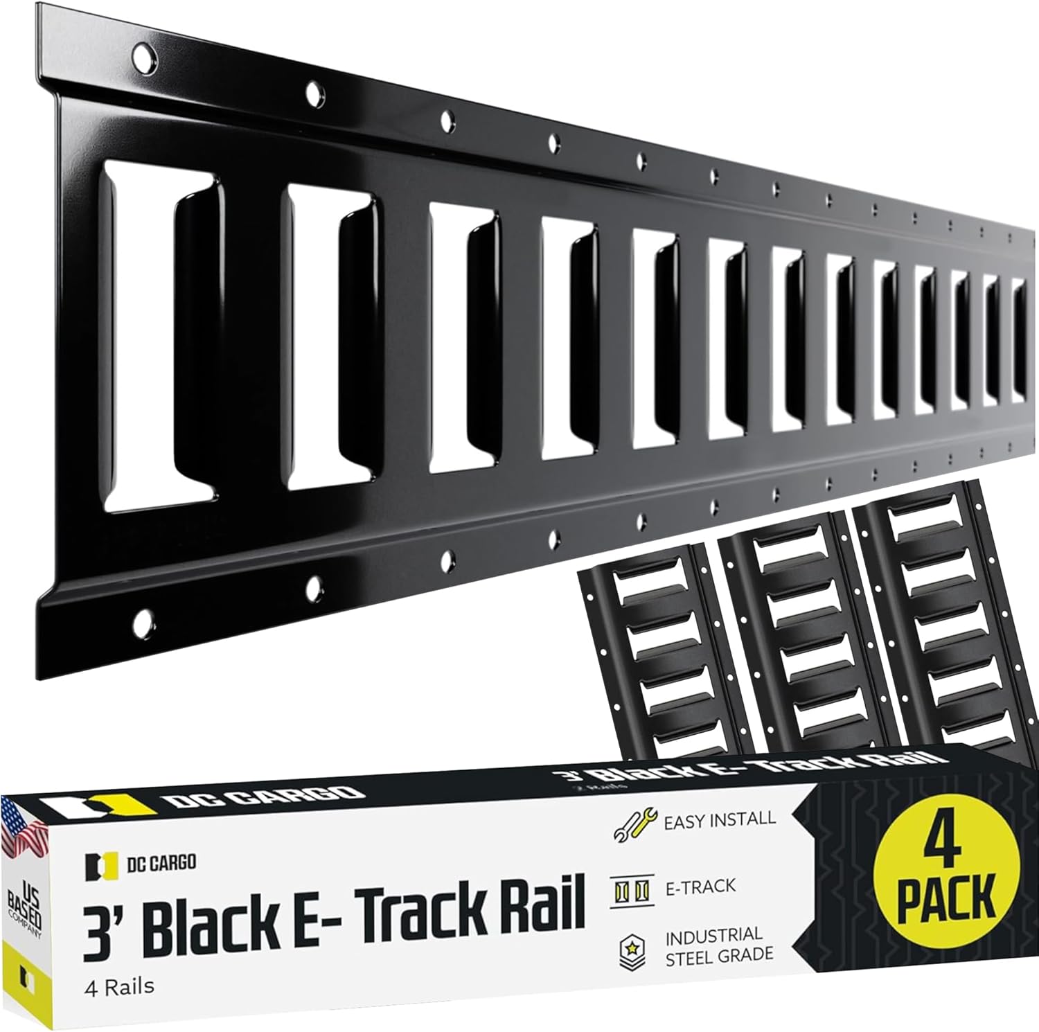 DC Cargo Mall E Track Tie Down Rail Kit 8' (4 Pack) for Garages, Vans, Trailers, Motorcycle Tie Downs, ATV Mountings - Powder-Coat Black - Secure Cargo & Heavy Loads Up to 2,000 lbs