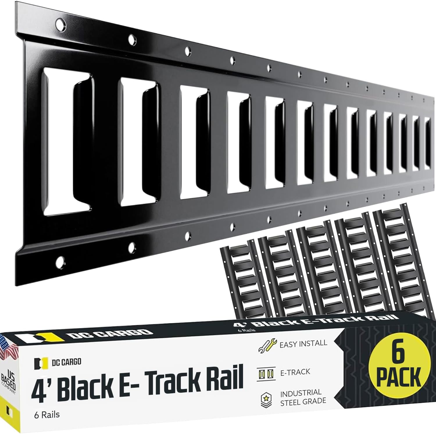 DC Cargo Mall E Track Tie Down Rail Kit 8' (4 Pack) for Garages, Vans, Trailers, Motorcycle Tie Downs, ATV Mountings - Powder-Coat Black - Secure Cargo & Heavy Loads Up to 2,000 lbs