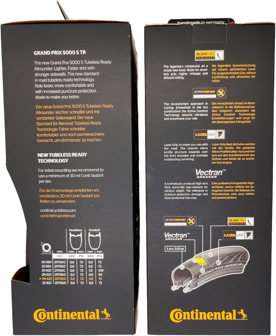 Continental Grand Prix 5000 S TR 700x32 Black - Tubeless Ready - Pack of 2 Tires