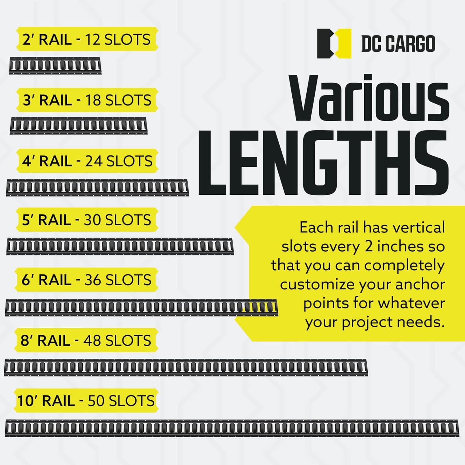 DC Cargo Mall E Track Tie Down Rail Kit 8' (4 Pack) for Garages, Vans, Trailers, Motorcycle Tie Downs, ATV Mountings - Powder-Coat Black - Secure Cargo & Heavy Loads Up to 2,000 lbs