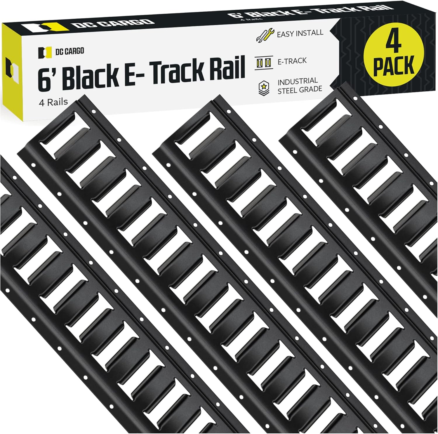 DC Cargo Mall E Track Tie Down Rail Kit 8' (4 Pack) for Garages, Vans, Trailers, Motorcycle Tie Downs, ATV Mountings - Powder-Coat Black - Secure Cargo & Heavy Loads Up to 2,000 lbs