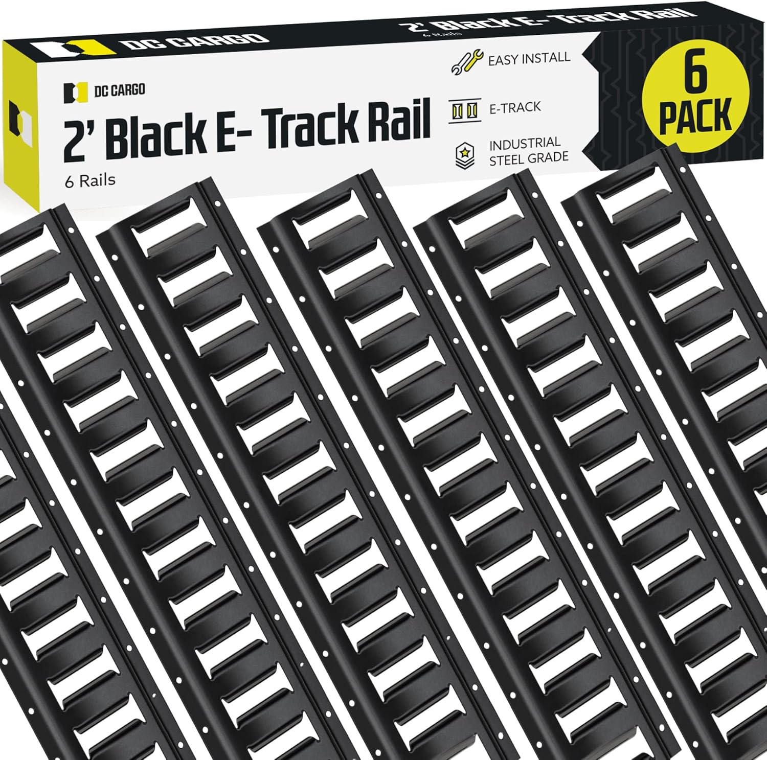 DC Cargo Mall E Track Tie Down Rail Kit 8' (4 Pack) for Garages, Vans, Trailers, Motorcycle Tie Downs, ATV Mountings - Powder-Coat Black - Secure Cargo & Heavy Loads Up to 2,000 lbs