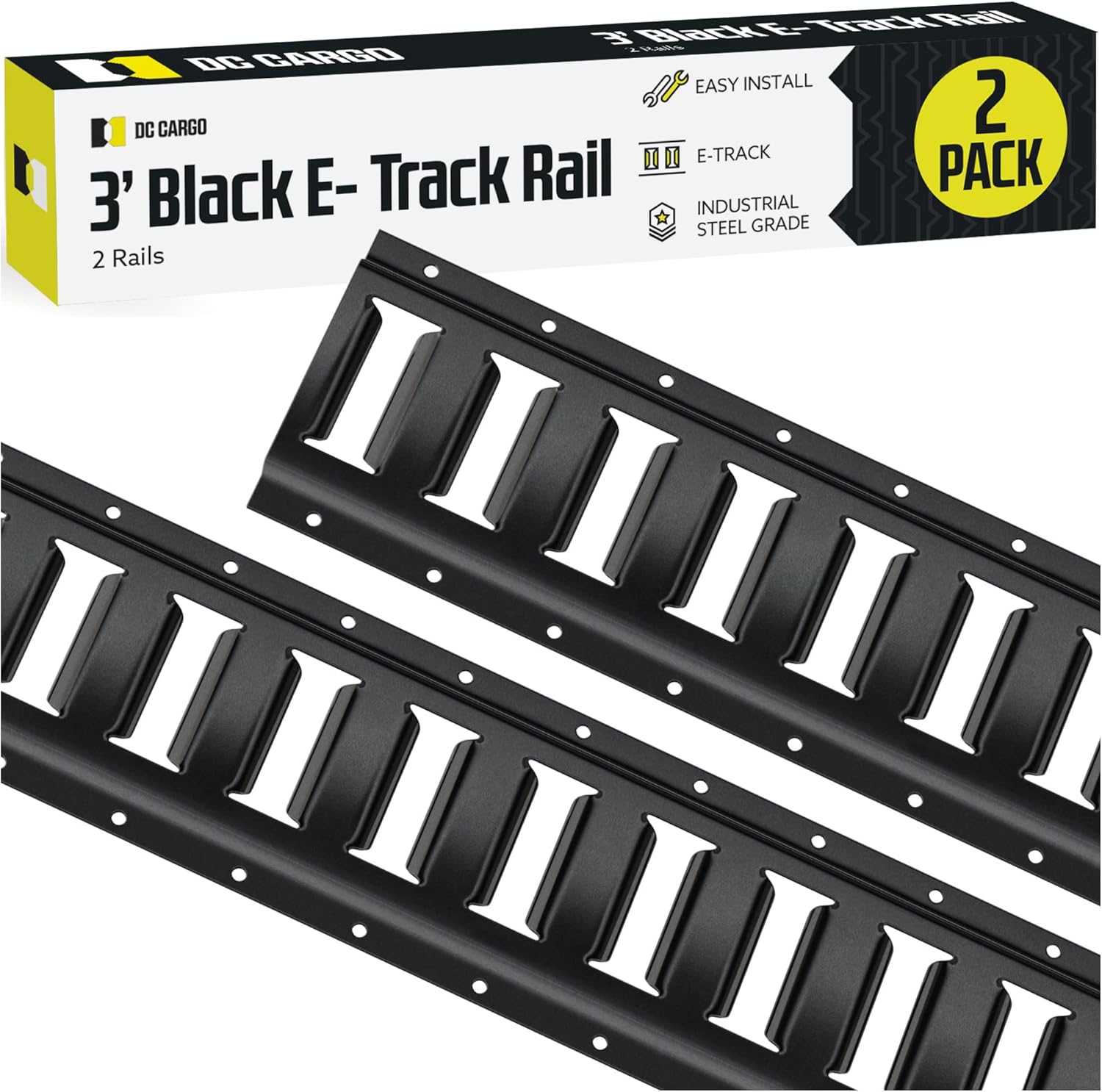 DC Cargo Mall E Track Tie Down Rail Kit 8' (4 Pack) for Garages, Vans, Trailers, Motorcycle Tie Downs, ATV Mountings - Powder-Coat Black - Secure Cargo & Heavy Loads Up to 2,000 lbs