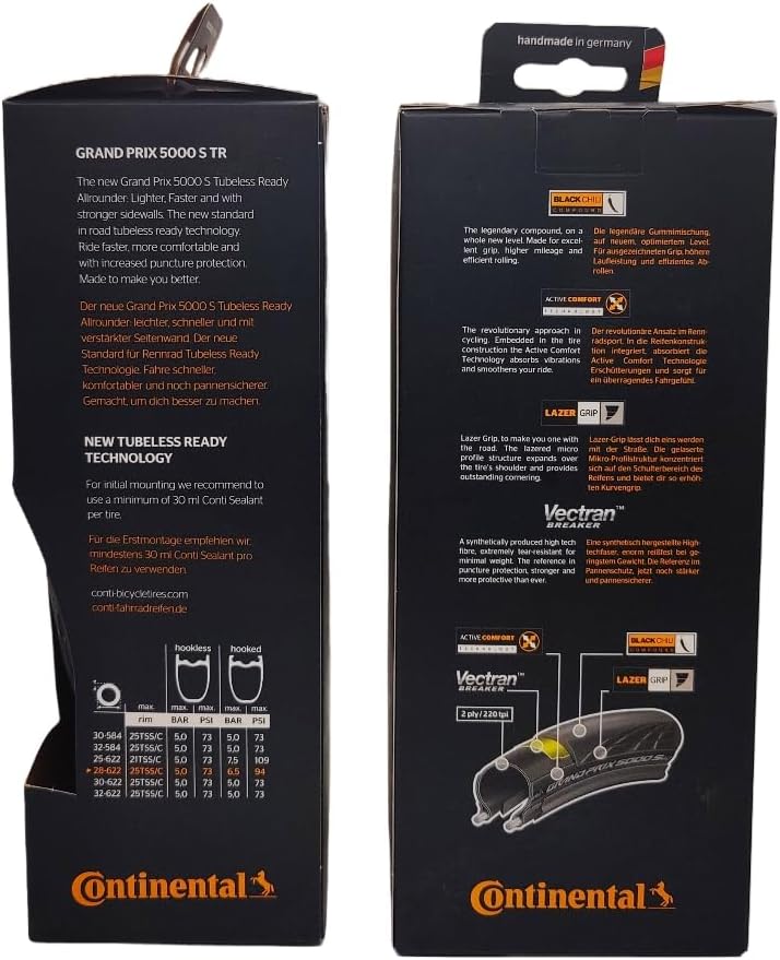 Continental Grand Prix 5000 S TR 700x32 Black - Tubeless Ready - Pack of 2 Tires