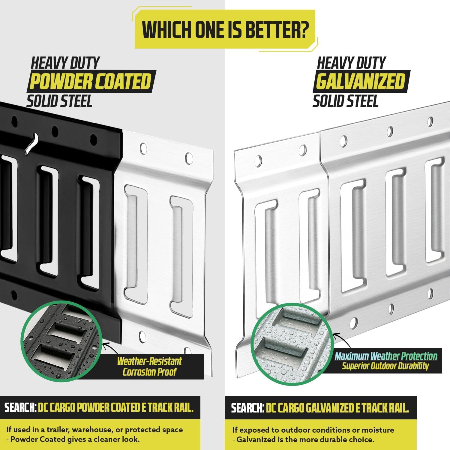 DC Cargo Mall E Track Tie Down Rail Kit 8' (4 Pack) for Garages, Vans, Trailers, Motorcycle Tie Downs, ATV Mountings - Powder-Coat Black - Secure Cargo & Heavy Loads Up to 2,000 lbs