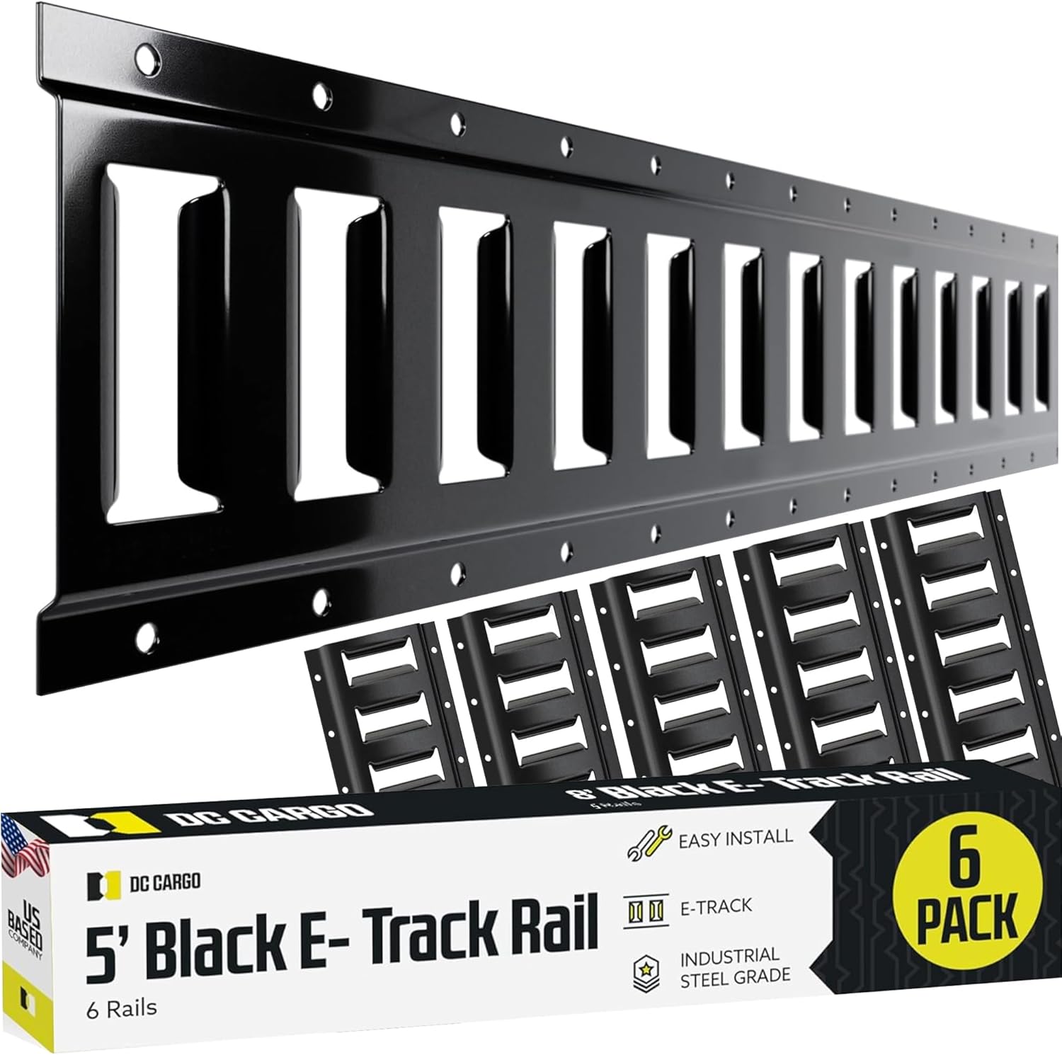 DC Cargo Mall E Track Tie Down Rail Kit 8' (4 Pack) for Garages, Vans, Trailers, Motorcycle Tie Downs, ATV Mountings - Powder-Coat Black - Secure Cargo & Heavy Loads Up to 2,000 lbs