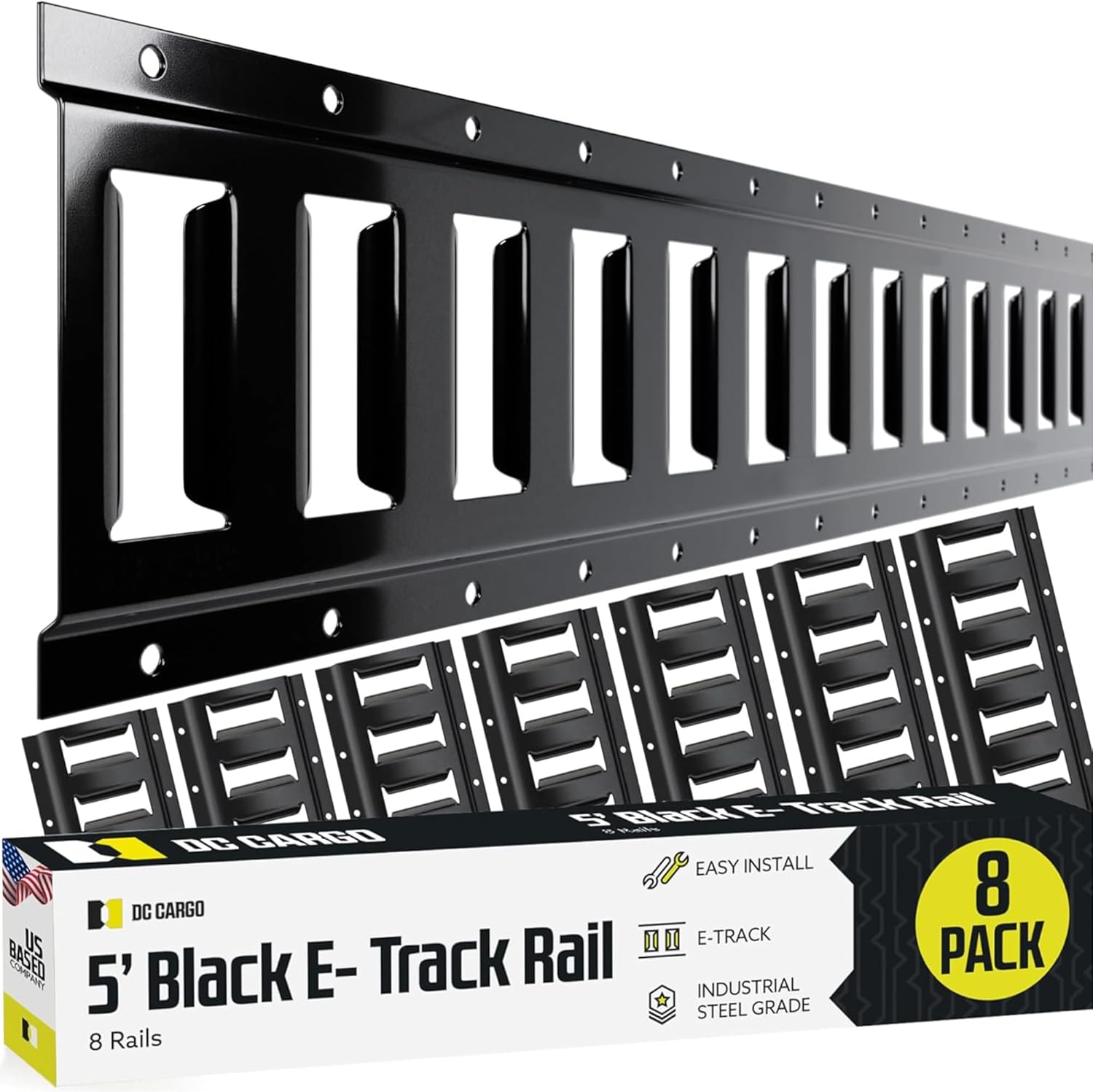 DC Cargo Mall E Track Tie Down Rail Kit 8' (4 Pack) for Garages, Vans, Trailers, Motorcycle Tie Downs, ATV Mountings - Powder-Coat Black - Secure Cargo & Heavy Loads Up to 2,000 lbs