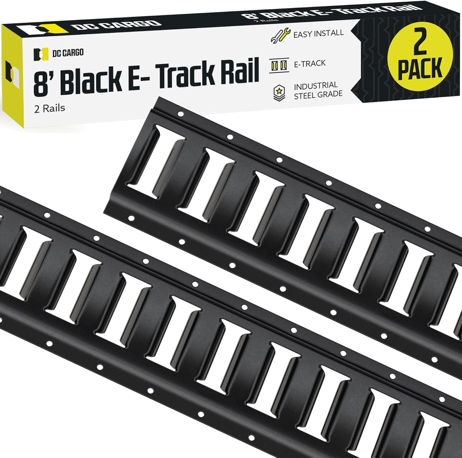 DC Cargo Mall E Track Tie Down Rail Kit 8' (4 Pack) for Garages, Vans, Trailers, Motorcycle Tie Downs, ATV Mountings - Powder-Coat Black - Secure Cargo & Heavy Loads Up to 2,000 lbs