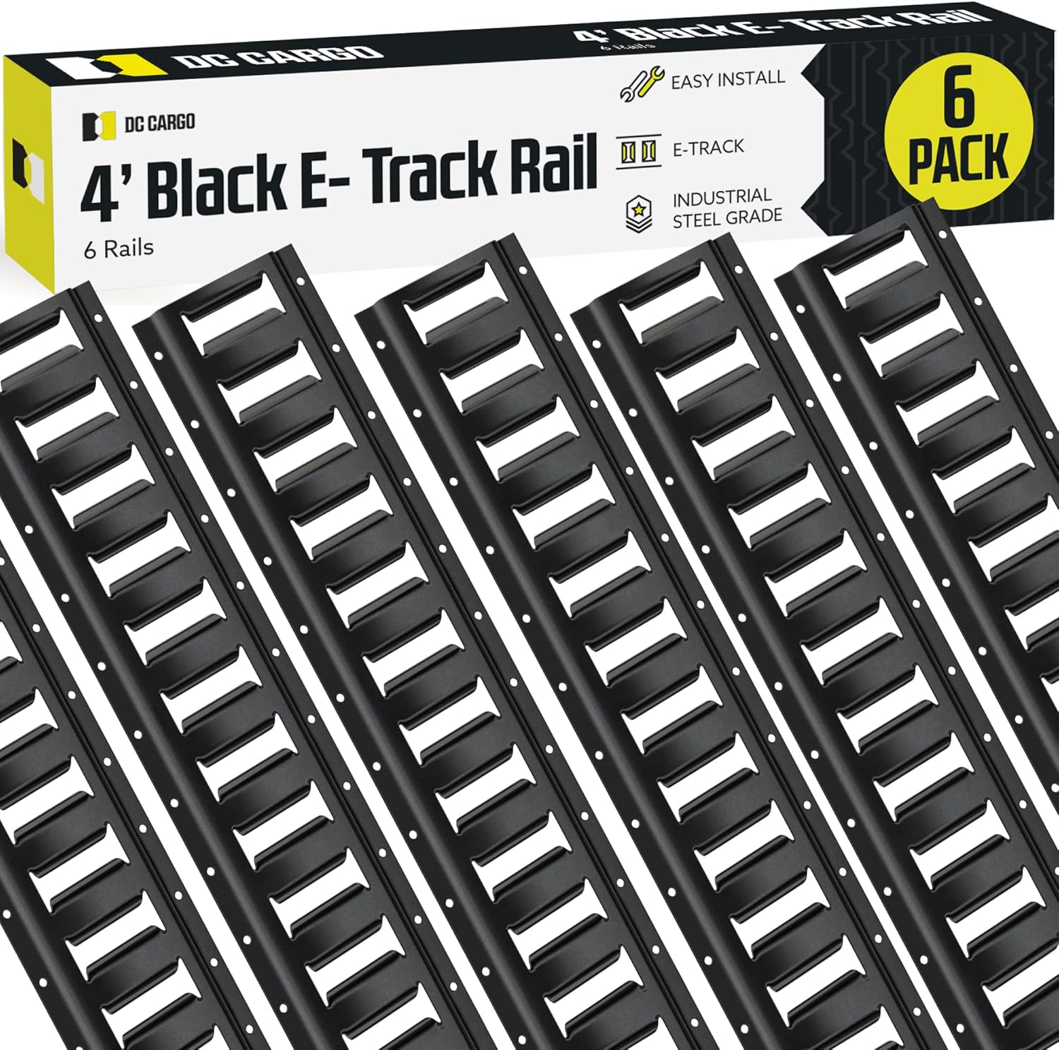 DC Cargo Mall E Track Tie Down Rail Kit 8' (4 Pack) for Garages, Vans, Trailers, Motorcycle Tie Downs, ATV Mountings - Powder-Coat Black - Secure Cargo & Heavy Loads Up to 2,000 lbs