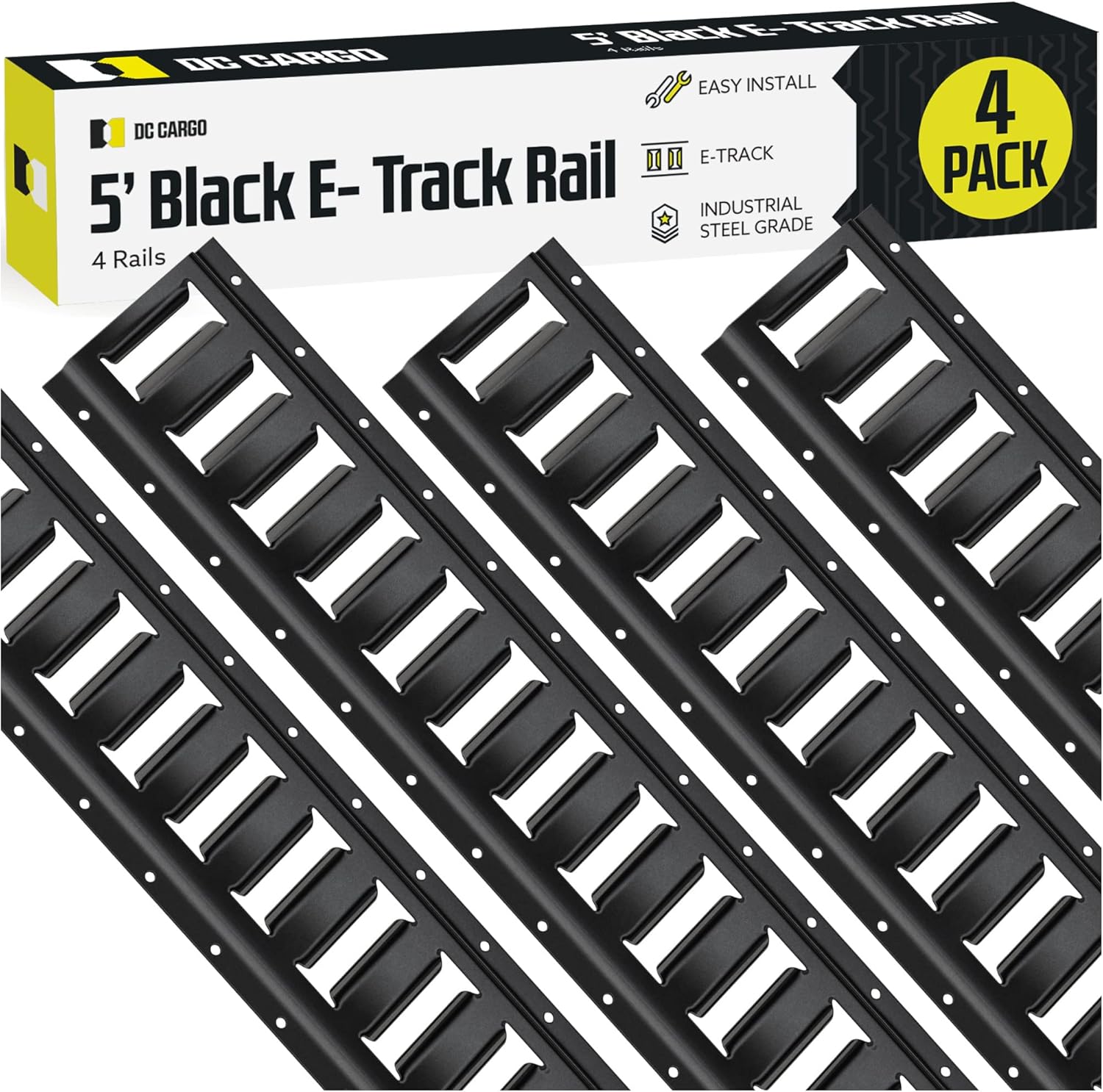 DC Cargo Mall E Track Tie Down Rail Kit 8' (4 Pack) for Garages, Vans, Trailers, Motorcycle Tie Downs, ATV Mountings - Powder-Coat Black - Secure Cargo & Heavy Loads Up to 2,000 lbs