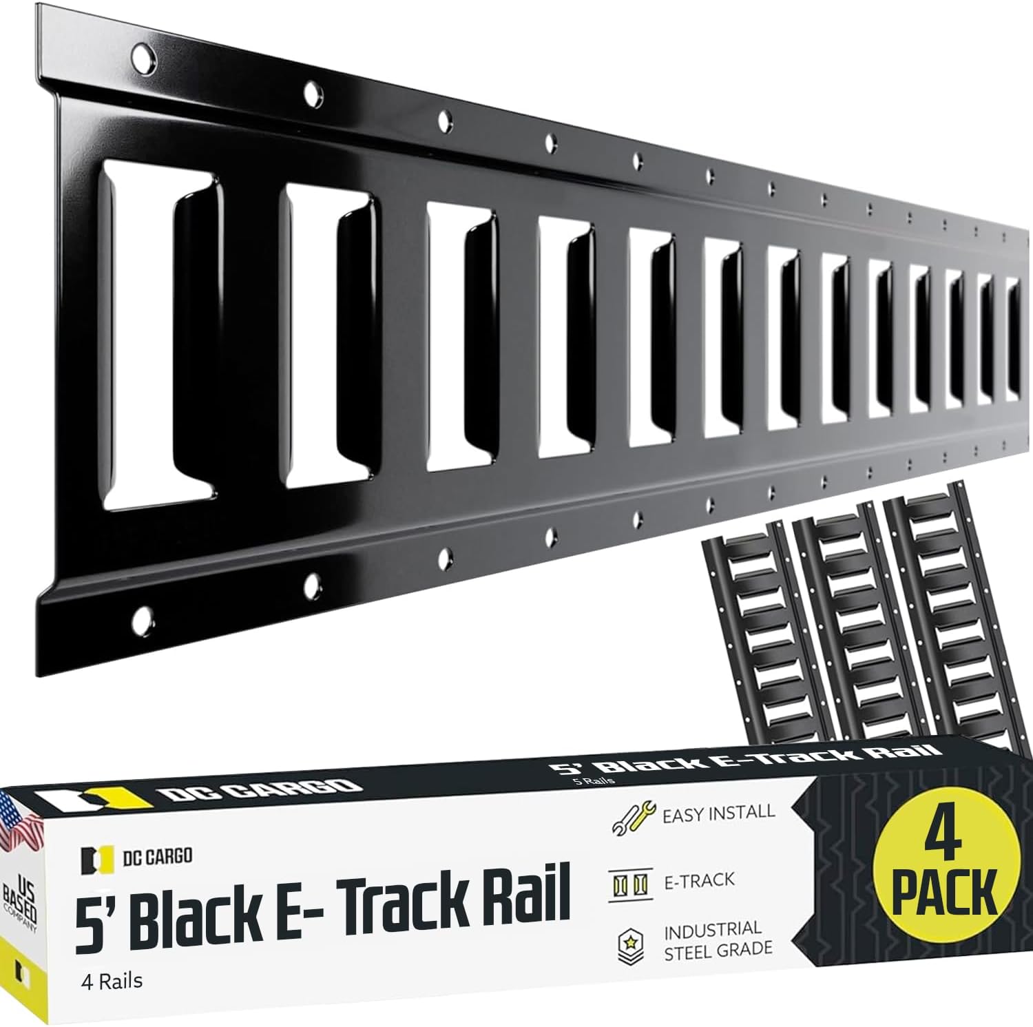 DC Cargo Mall E Track Tie Down Rail Kit 8' (4 Pack) for Garages, Vans, Trailers, Motorcycle Tie Downs, ATV Mountings - Powder-Coat Black - Secure Cargo & Heavy Loads Up to 2,000 lbs