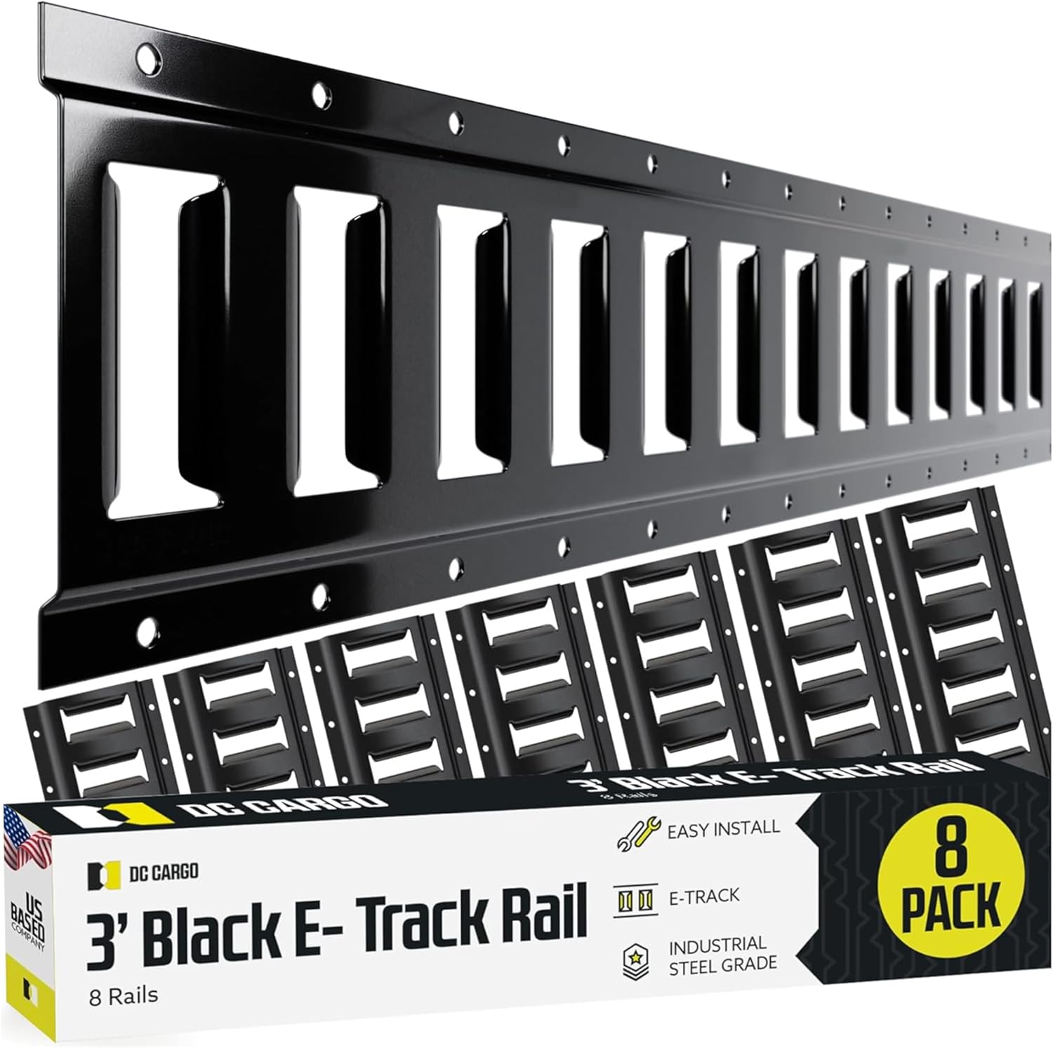 DC Cargo Mall E Track Tie Down Rail Kit 8' (4 Pack) for Garages, Vans, Trailers, Motorcycle Tie Downs, ATV Mountings - Powder-Coat Black - Secure Cargo & Heavy Loads Up to 2,000 lbs