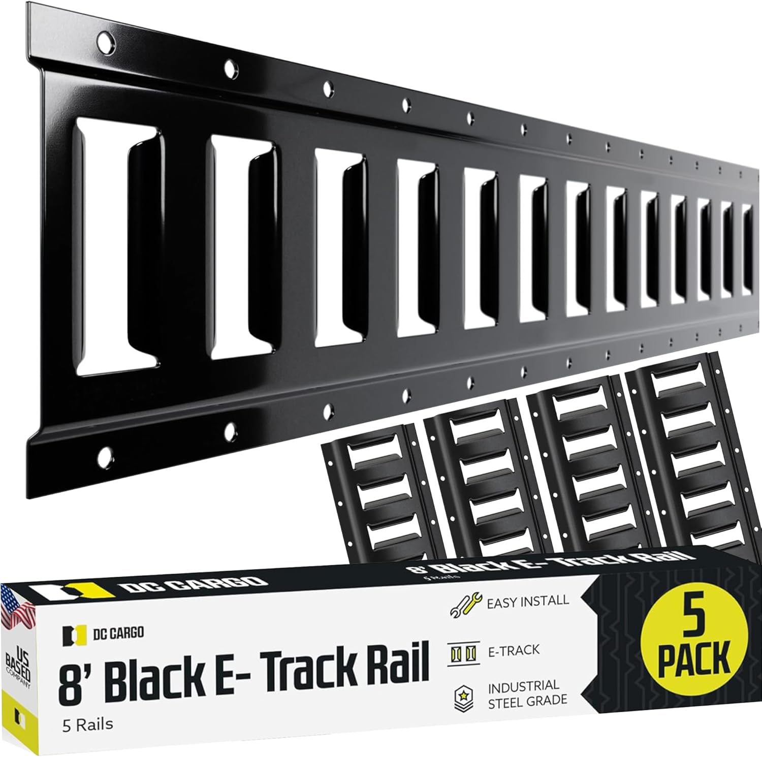 DC Cargo Mall E Track Tie Down Rail Kit 8' (4 Pack) for Garages, Vans, Trailers, Motorcycle Tie Downs, ATV Mountings - Powder-Coat Black - Secure Cargo & Heavy Loads Up to 2,000 lbs