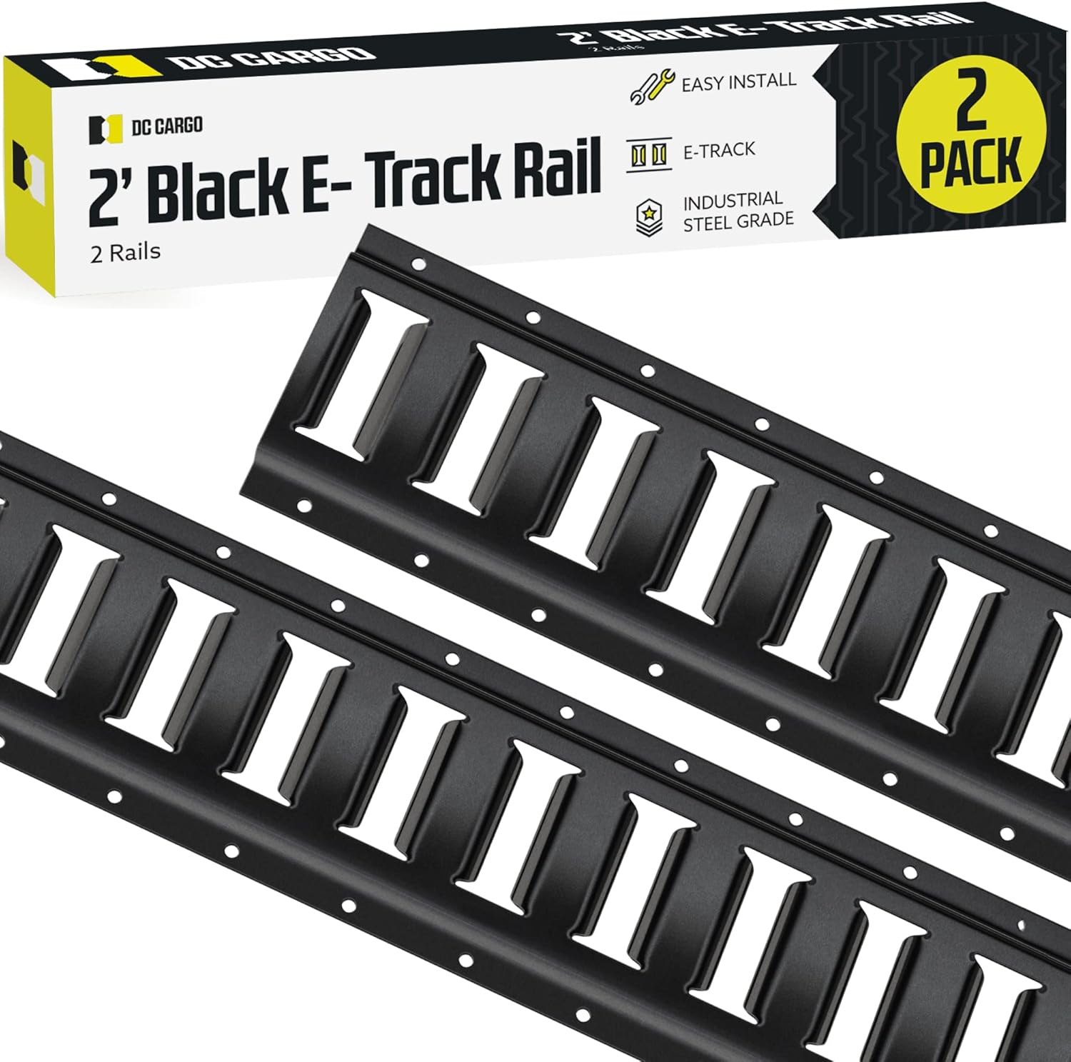 DC Cargo Mall E Track Tie Down Rail Kit 8' (4 Pack) for Garages, Vans, Trailers, Motorcycle Tie Downs, ATV Mountings - Powder-Coat Black - Secure Cargo & Heavy Loads Up to 2,000 lbs