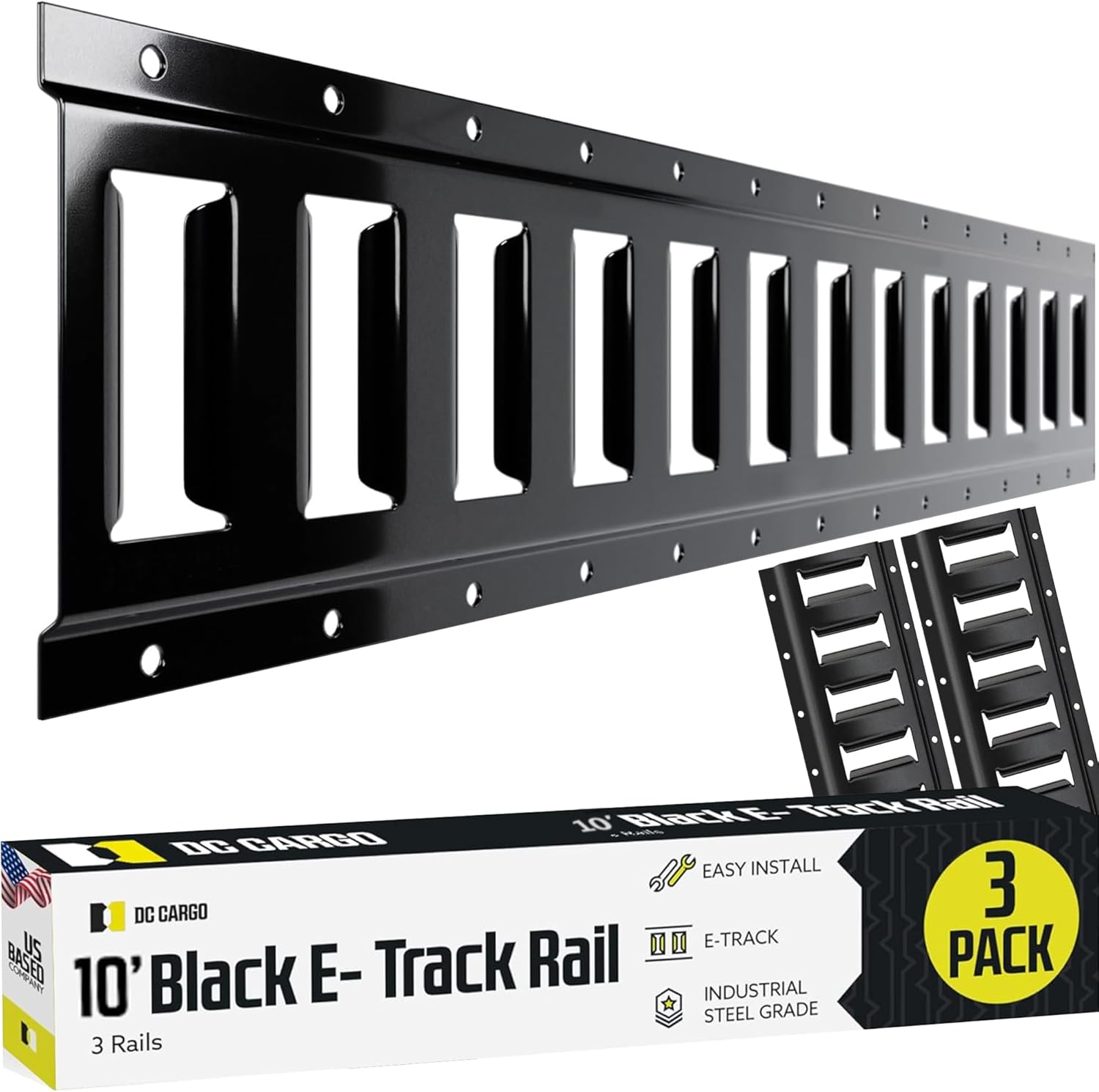 DC Cargo Mall E Track Tie Down Rail Kit 8' (4 Pack) for Garages, Vans, Trailers, Motorcycle Tie Downs, ATV Mountings - Powder-Coat Black - Secure Cargo & Heavy Loads Up to 2,000 lbs