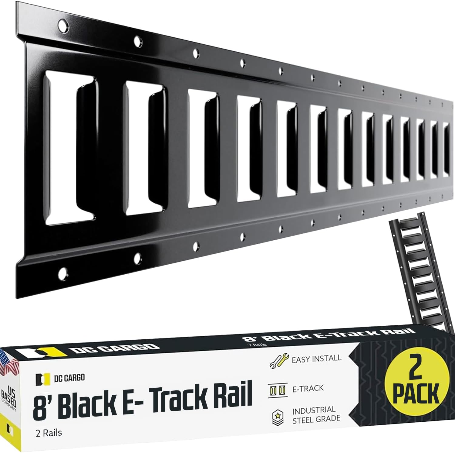 DC Cargo Mall E Track Tie Down Rail Kit 8' (4 Pack) for Garages, Vans, Trailers, Motorcycle Tie Downs, ATV Mountings - Powder-Coat Black - Secure Cargo & Heavy Loads Up to 2,000 lbs
