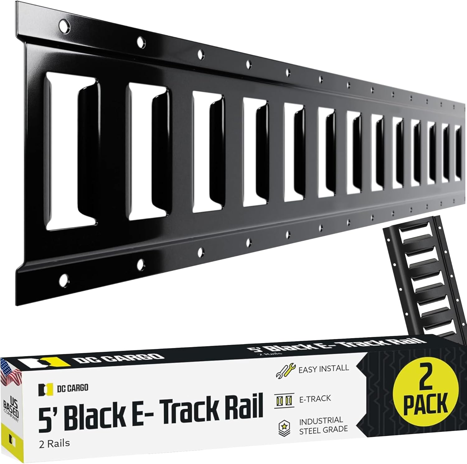 DC Cargo Mall E Track Tie Down Rail Kit 8' (4 Pack) for Garages, Vans, Trailers, Motorcycle Tie Downs, ATV Mountings - Powder-Coat Black - Secure Cargo & Heavy Loads Up to 2,000 lbs