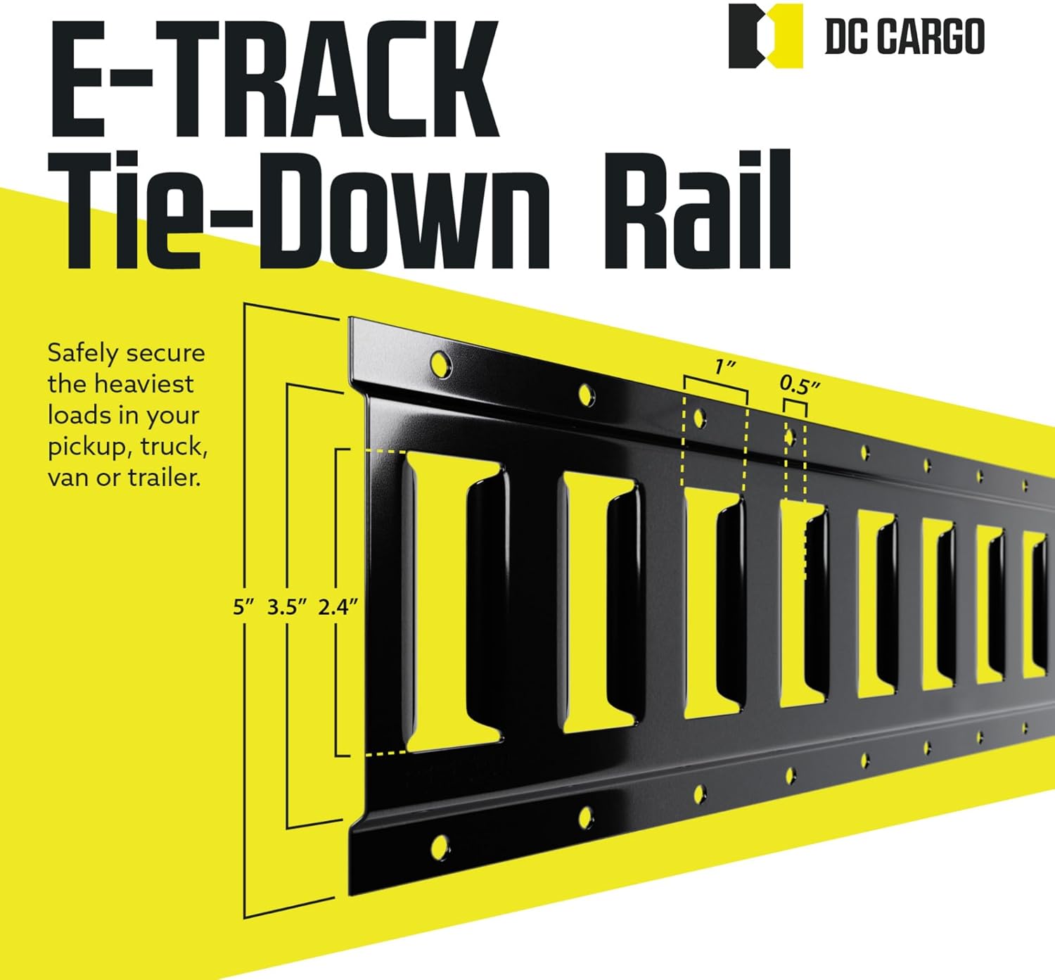 DC Cargo Mall E Track Tie Down Rail Kit 8' (4 Pack) for Garages, Vans, Trailers, Motorcycle Tie Downs, ATV Mountings - Powder-Coat Black - Secure Cargo & Heavy Loads Up to 2,000 lbs