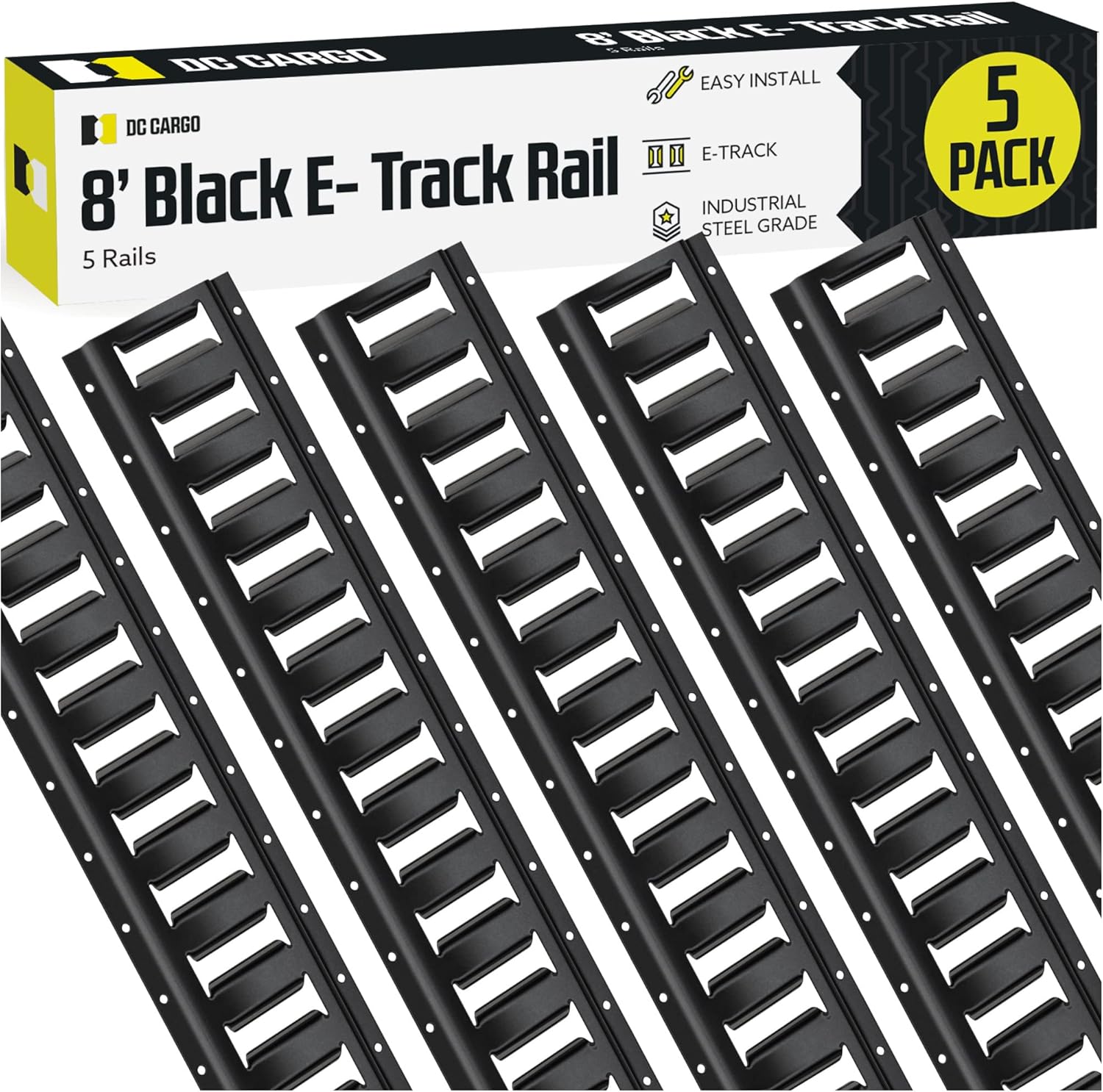 DC Cargo Mall E Track Tie Down Rail Kit 8' (4 Pack) for Garages, Vans, Trailers, Motorcycle Tie Downs, ATV Mountings - Powder-Coat Black - Secure Cargo & Heavy Loads Up to 2,000 lbs