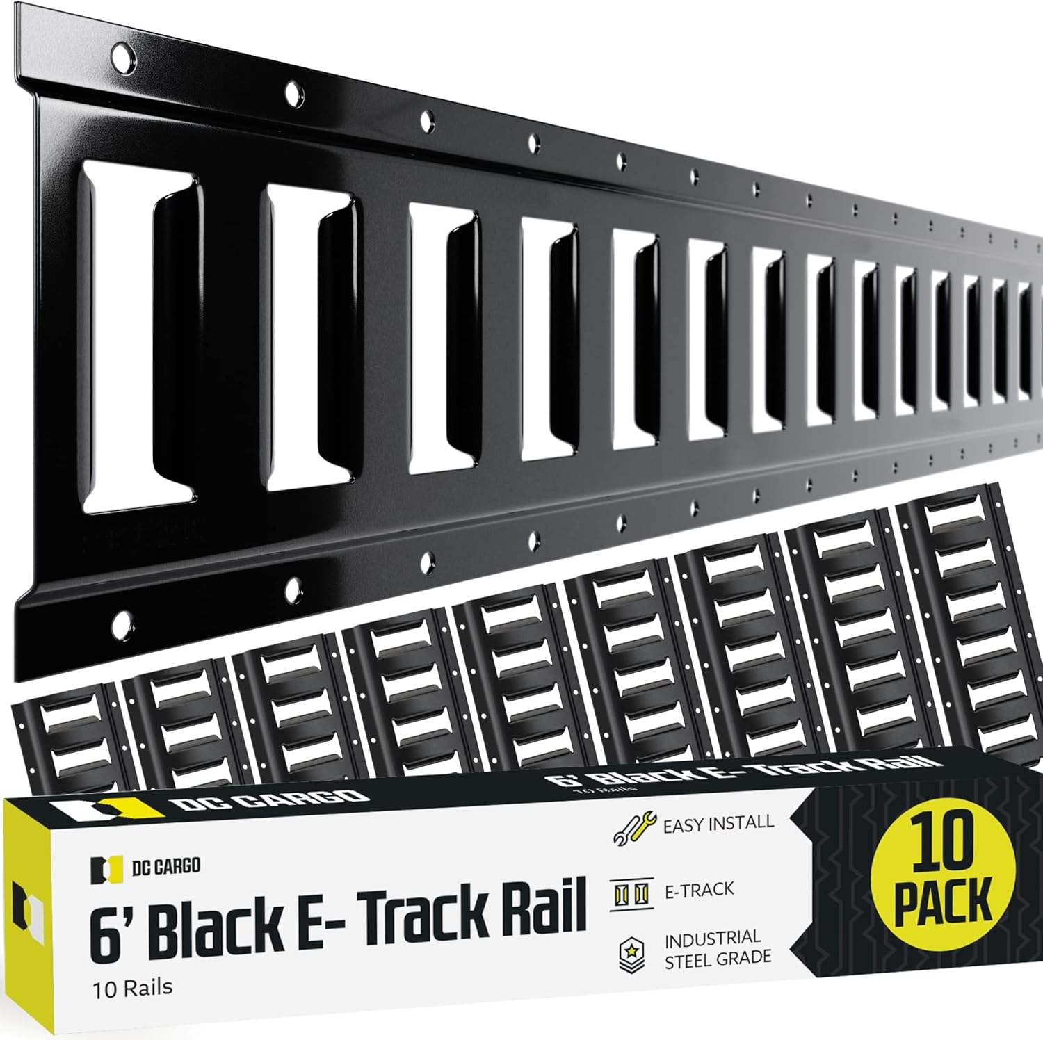 DC Cargo Mall E Track Tie Down Rail Kit 8' (4 Pack) for Garages, Vans, Trailers, Motorcycle Tie Downs, ATV Mountings - Powder-Coat Black - Secure Cargo & Heavy Loads Up to 2,000 lbs