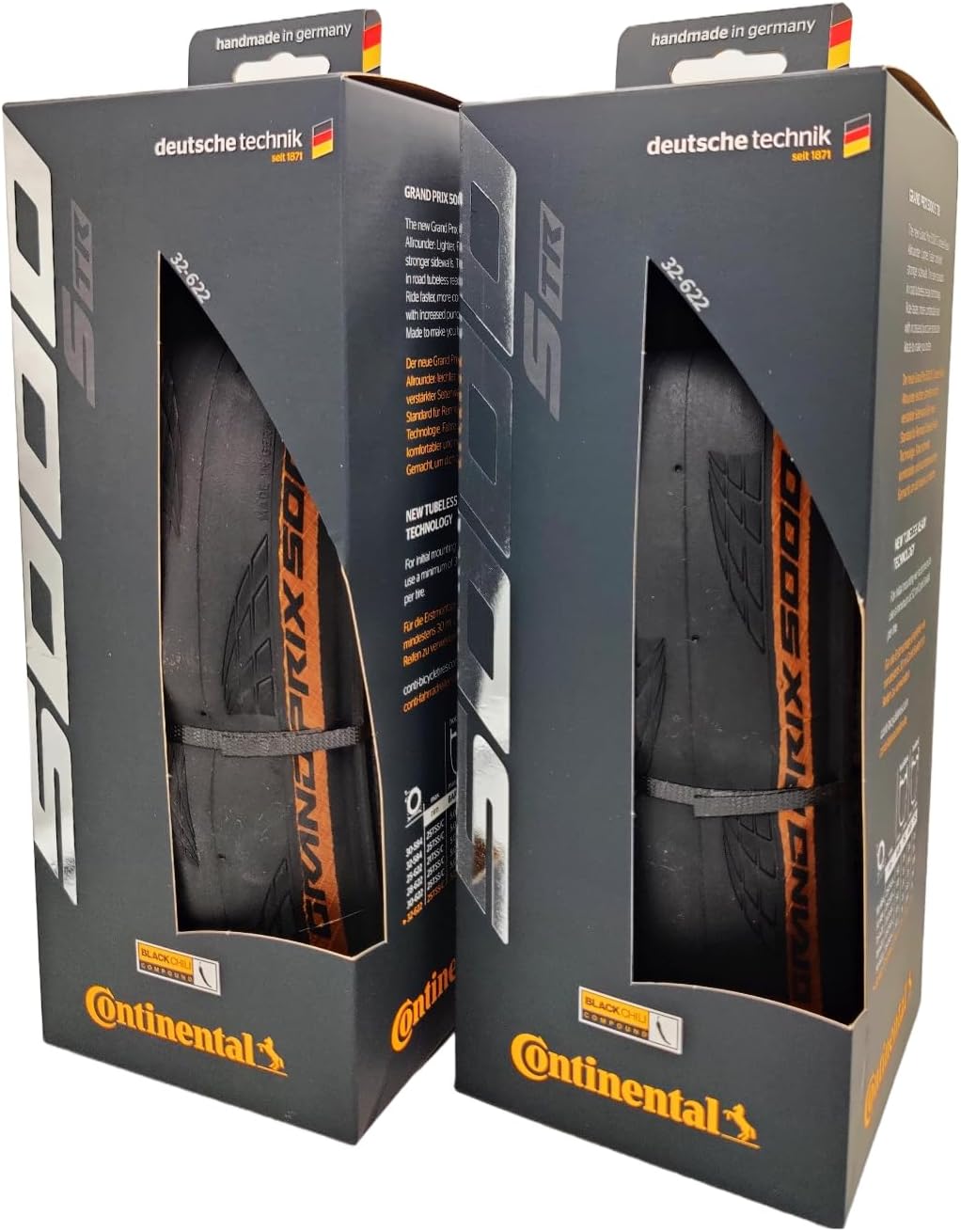 Continental Grand Prix 5000 S TR 700x32 Black - Tubeless Ready - Pack of 2 Tires