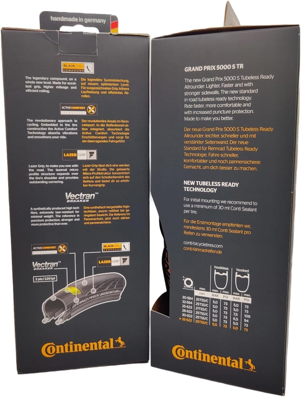 Continental Grand Prix 5000 S TR 700x32 Black - Tubeless Ready - Pack of 2 Tires