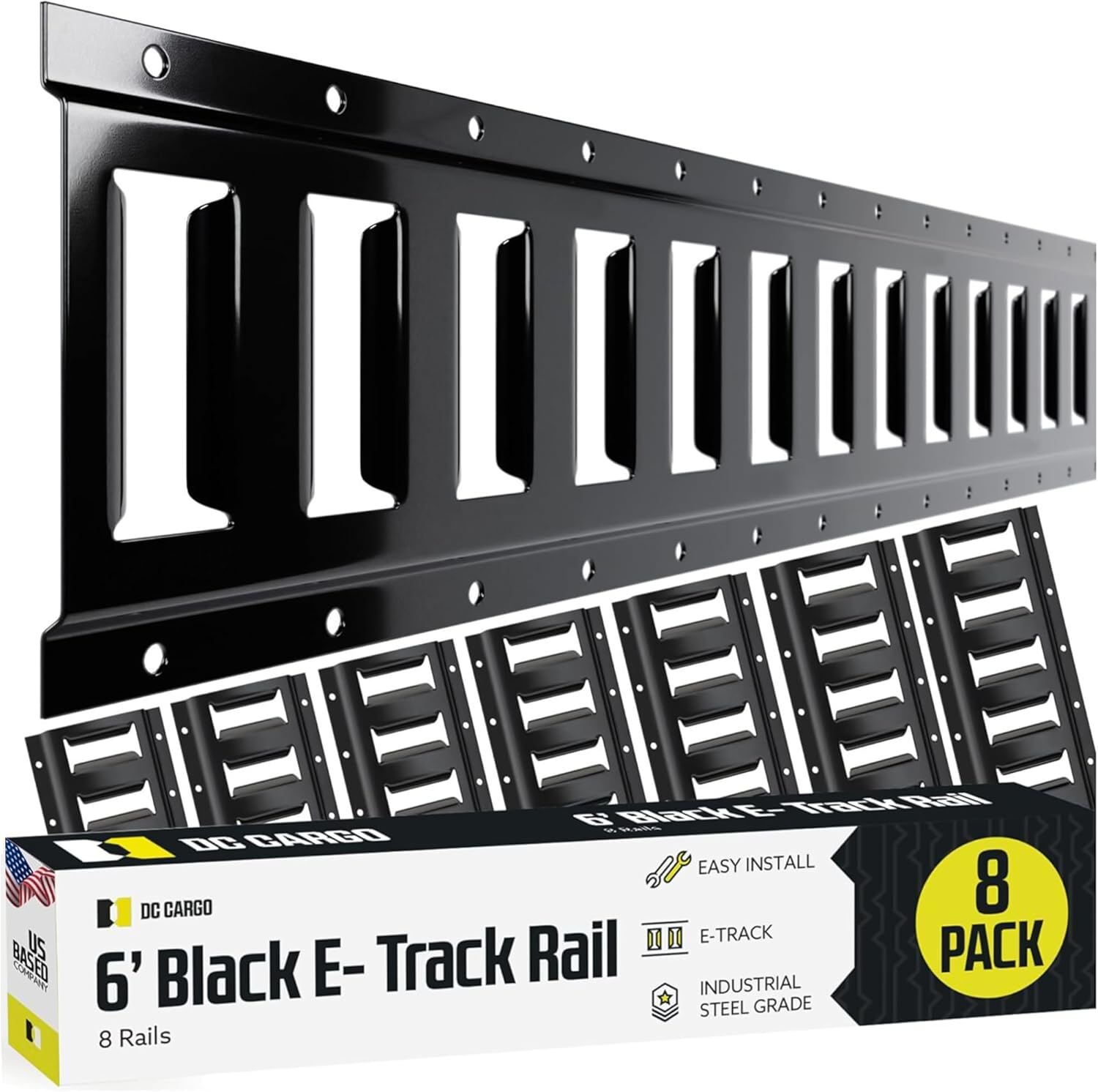 DC Cargo Mall E Track Tie Down Rail Kit 8' (4 Pack) for Garages, Vans, Trailers, Motorcycle Tie Downs, ATV Mountings - Powder-Coat Black - Secure Cargo & Heavy Loads Up to 2,000 lbs