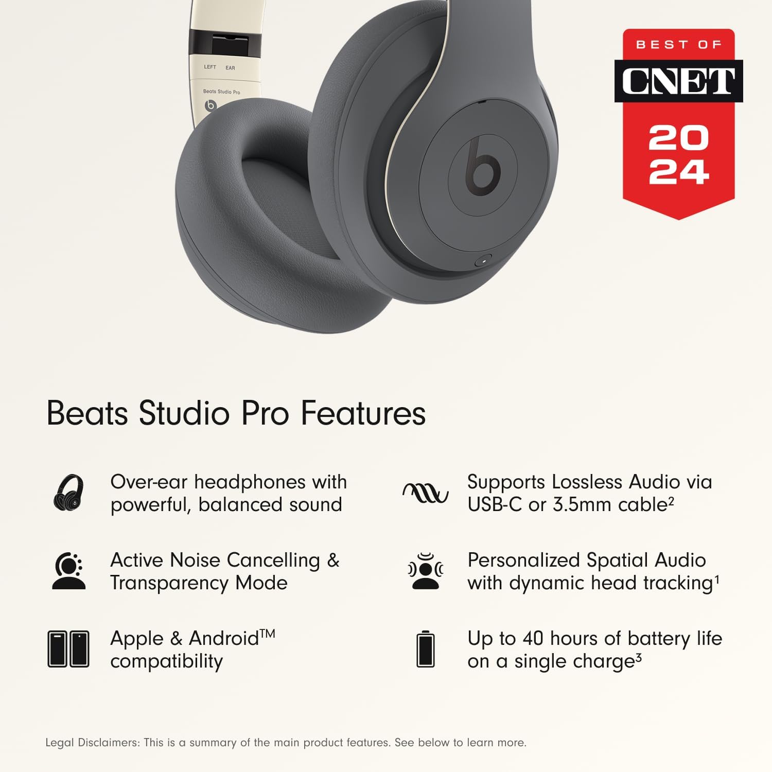 Beats Studio Pro - Premium Wireless Over-Ear Headphones- Up to 40-Hour Battery Life, Active Noise Cancelling, USB-C Lossless Audio, Apple & Android Compatible - Black