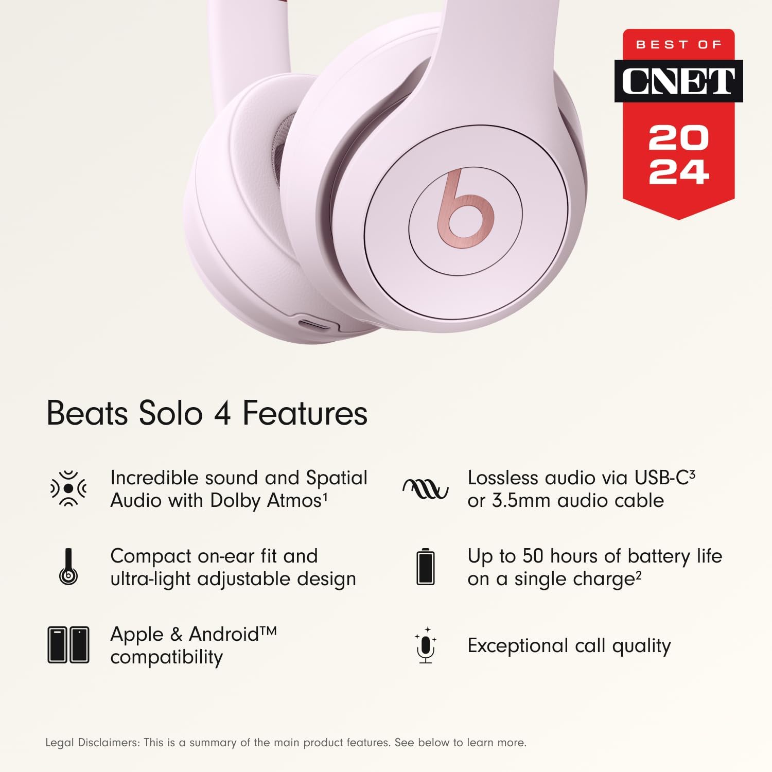 Beats Solo 4 - Wireless On-Ear Bluetooth Headphones, Up to 50-Hour Battery Life, Ultra-Lightweight Comfort, Powerful and Balanced Sound, Apple & Android Compatible - Matte Black
