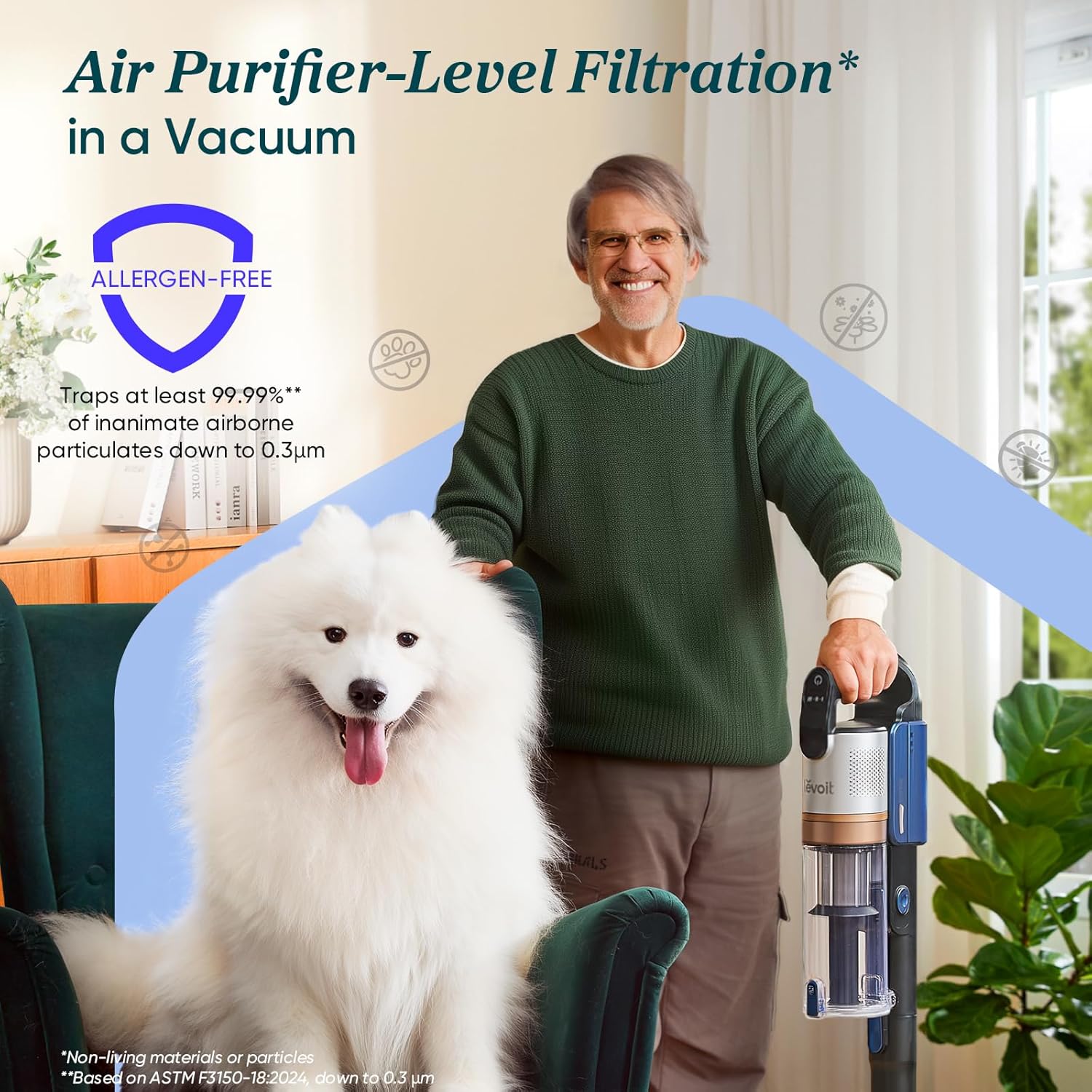 LEVOIT Cordless Vacuum Cleaner, Stick Vac with Tangle-Resistant Design, Up to 50 Minutes, Powerful Suction, Rechargeable, Lightweight, and Versatile for Carpet, Hard Floor, Pet Hair, LVAC-200