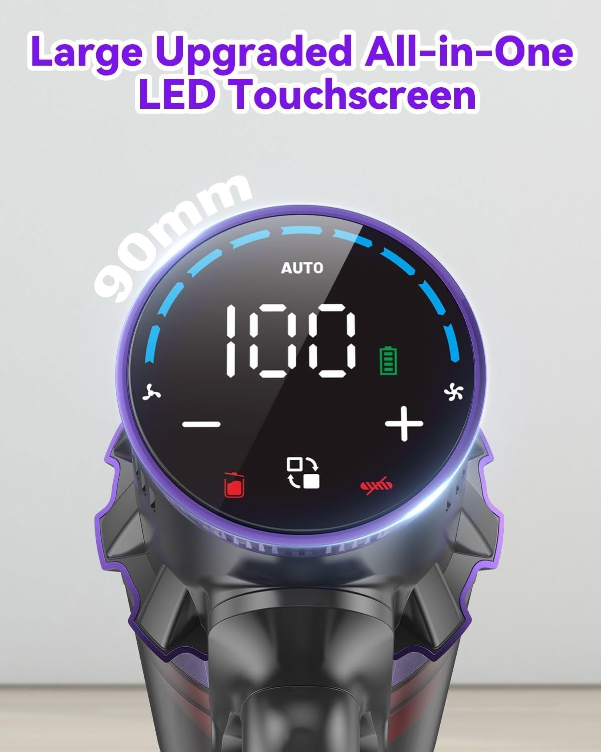 Coovy SU7 Cordless Vacuum Cleaner 580W 50Kpa 80 Minutes Runtime Stick Vacuum with Touch Screen Anti-Tangle Wireless Powerful Lightweight LED Vac for Home Pet Hair Carpet Hardwood, Gold