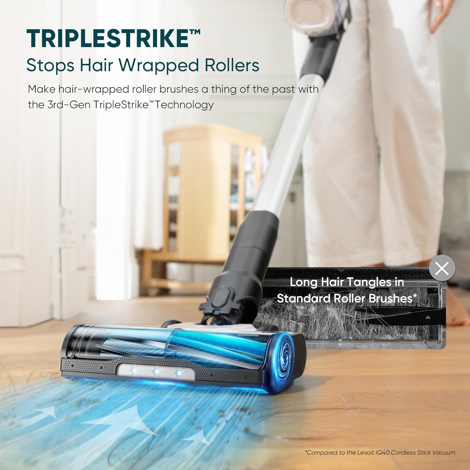 LEVOIT Cordless Vacuum Cleaner, Stick Vac with Tangle-Resistant Design, Up to 50 Minutes, Powerful Suction, Rechargeable, Lightweight, and Versatile for Carpet, Hard Floor, Pet Hair, LVAC-200