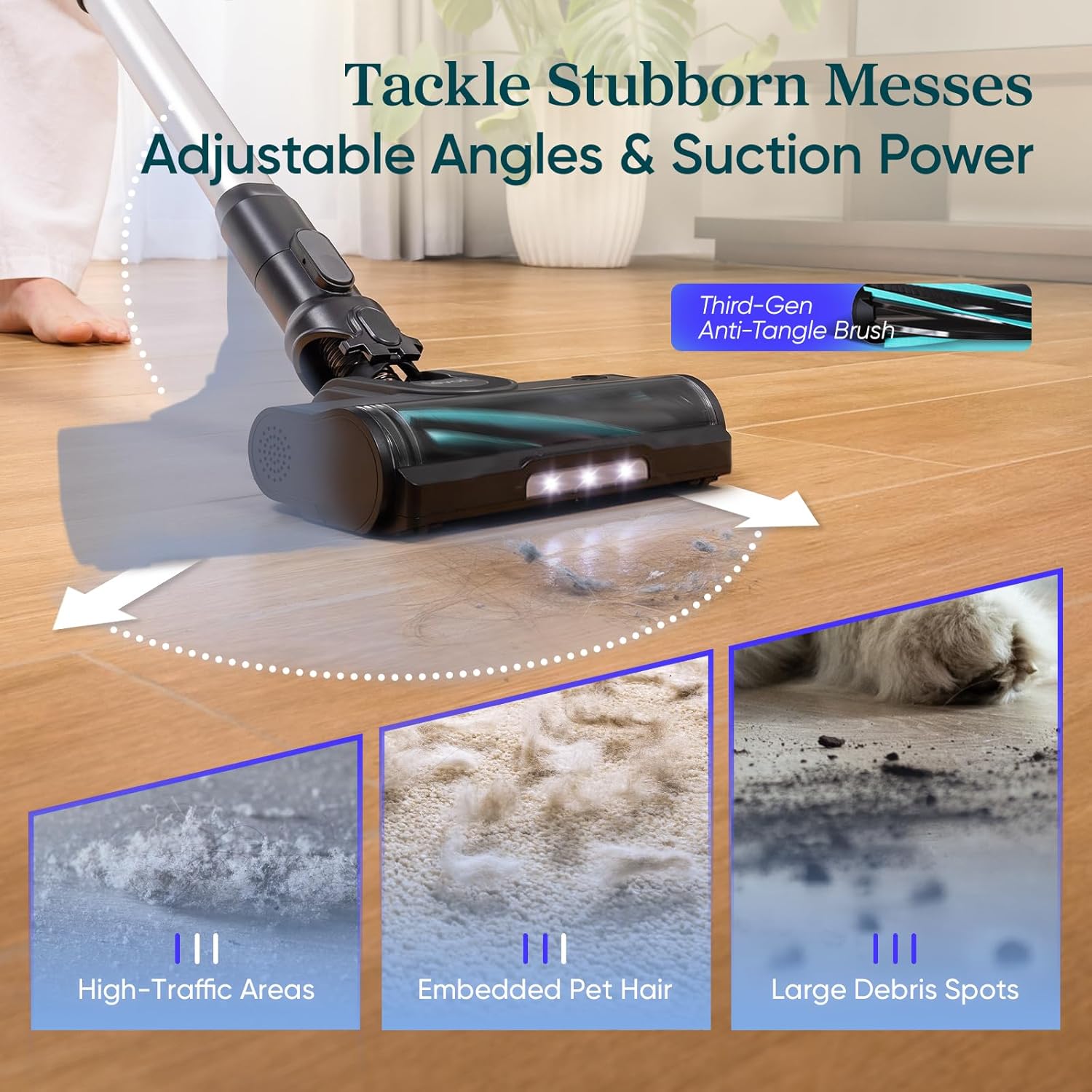 LEVOIT Cordless Vacuum Cleaner, Stick Vac with Tangle-Resistant Design, Up to 50 Minutes, Powerful Suction, Rechargeable, Lightweight, and Versatile for Carpet, Hard Floor, Pet Hair, LVAC-200