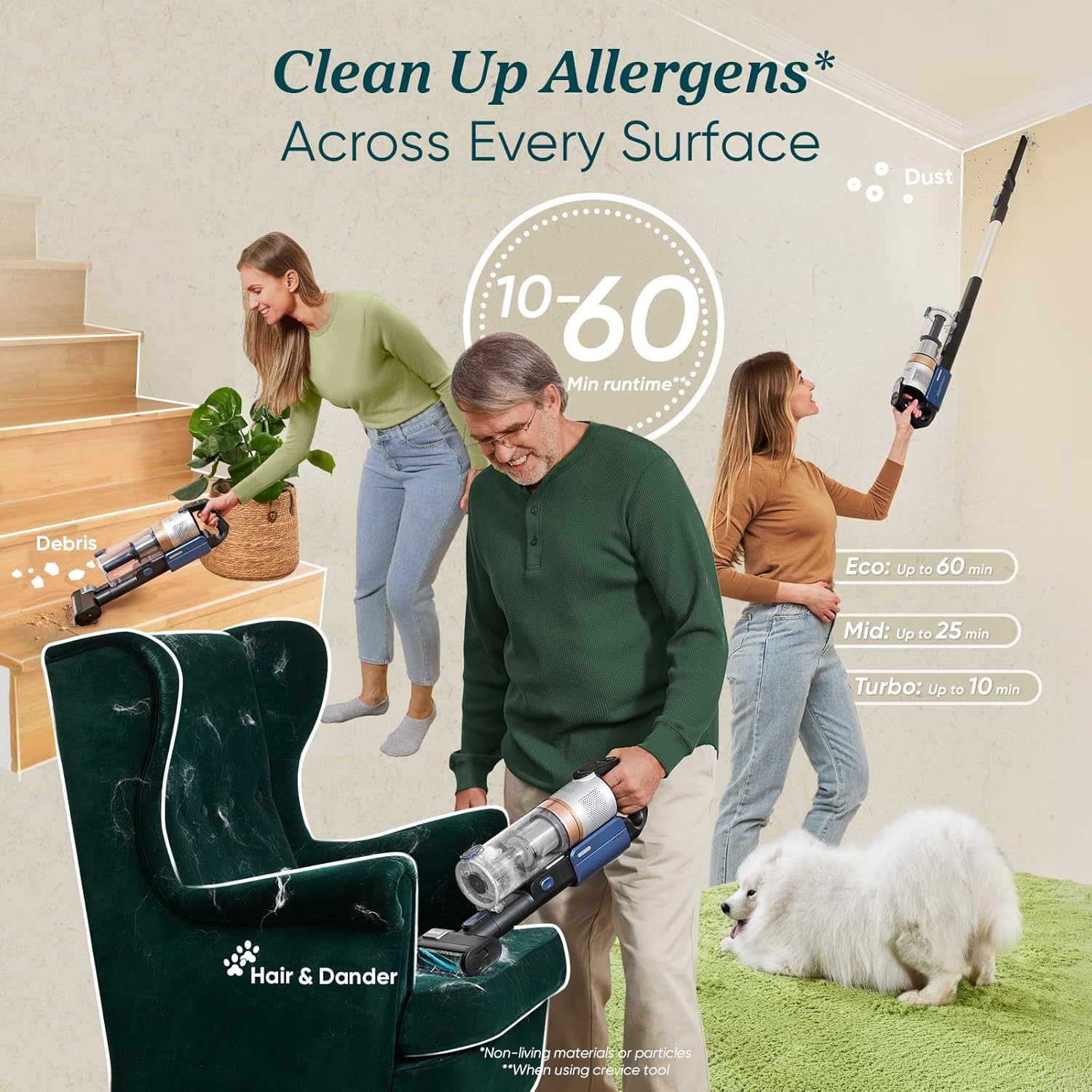 LEVOIT Cordless Vacuum Cleaner, Stick Vac with Tangle-Resistant Design, Up to 50 Minutes, Powerful Suction, Rechargeable, Lightweight, and Versatile for Carpet, Hard Floor, Pet Hair, LVAC-200