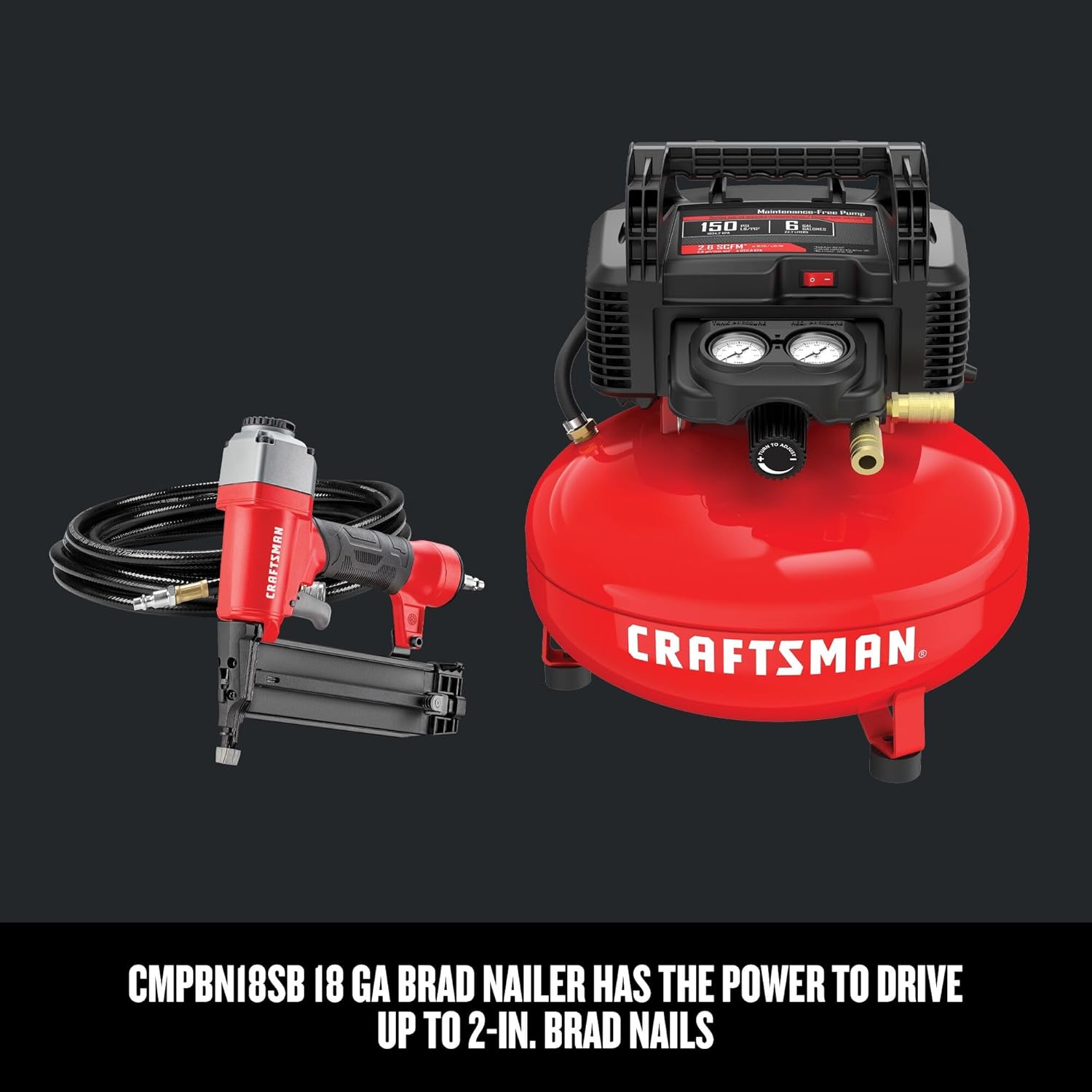 CRAFTSMAN Brad Nailer and Air Compressor Combo Kit With Hose (CMEC1KIT18)