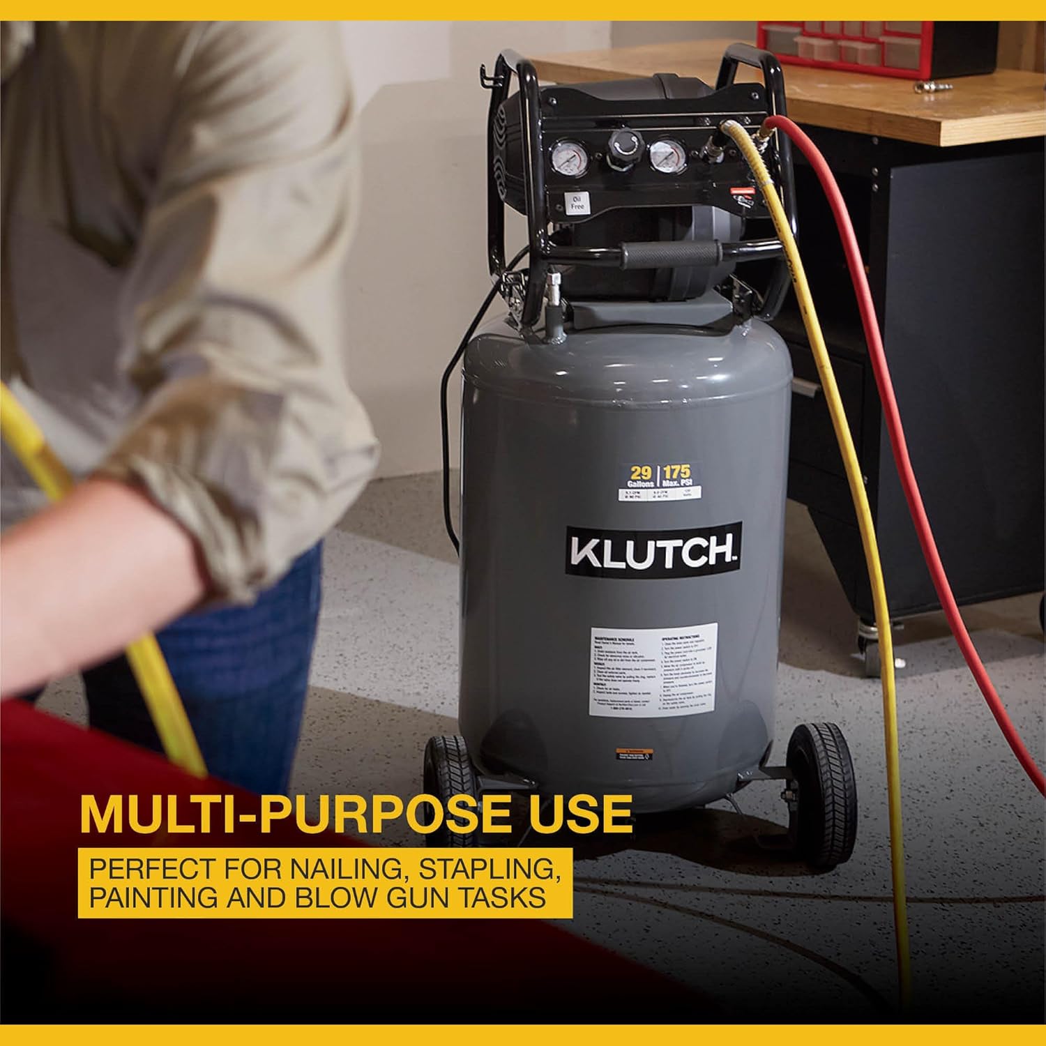 Klutch 29-Gallon Air Compressor, 2.5 HP, 120 Volts, 175 PSI