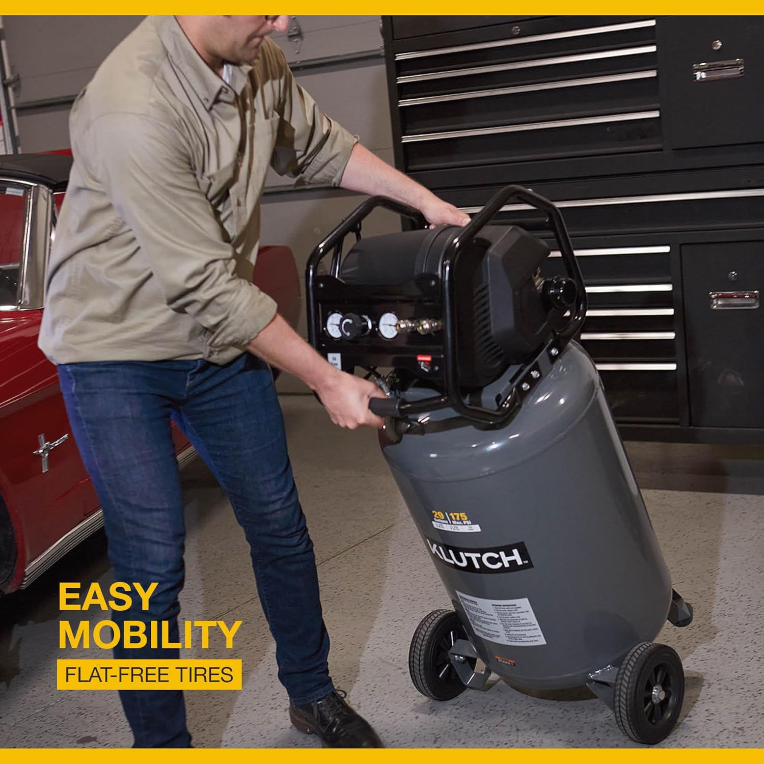 Klutch 29-Gallon Air Compressor, 2.5 HP, 120 Volts, 175 PSI