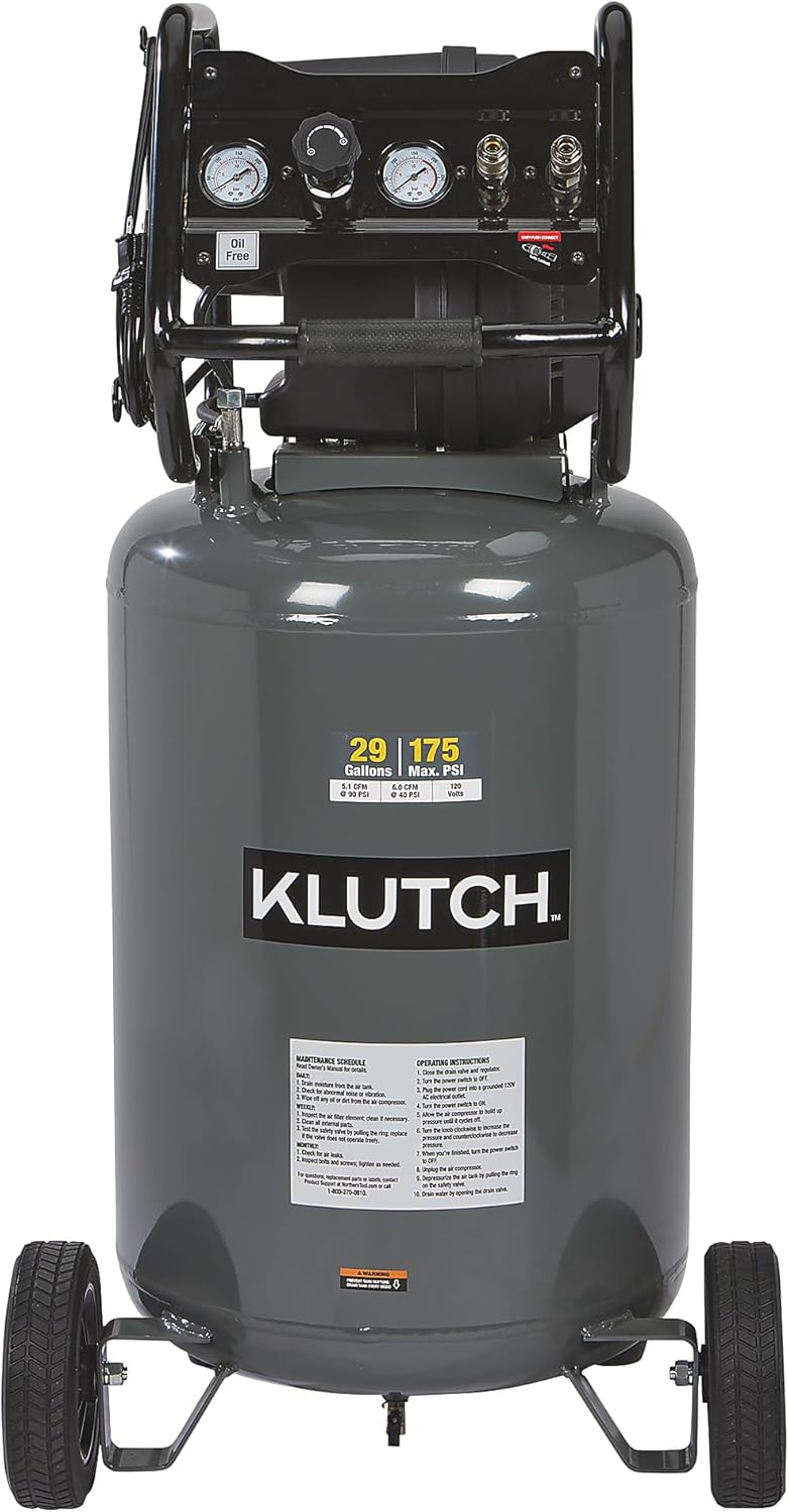 Klutch 29-Gallon Air Compressor, 2.5 HP, 120 Volts, 175 PSI
