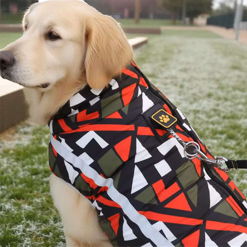 100% Cotton Plaid Pet Winter Coat: Reflective Fleece-Lined Adjustable Jacket for Dogs