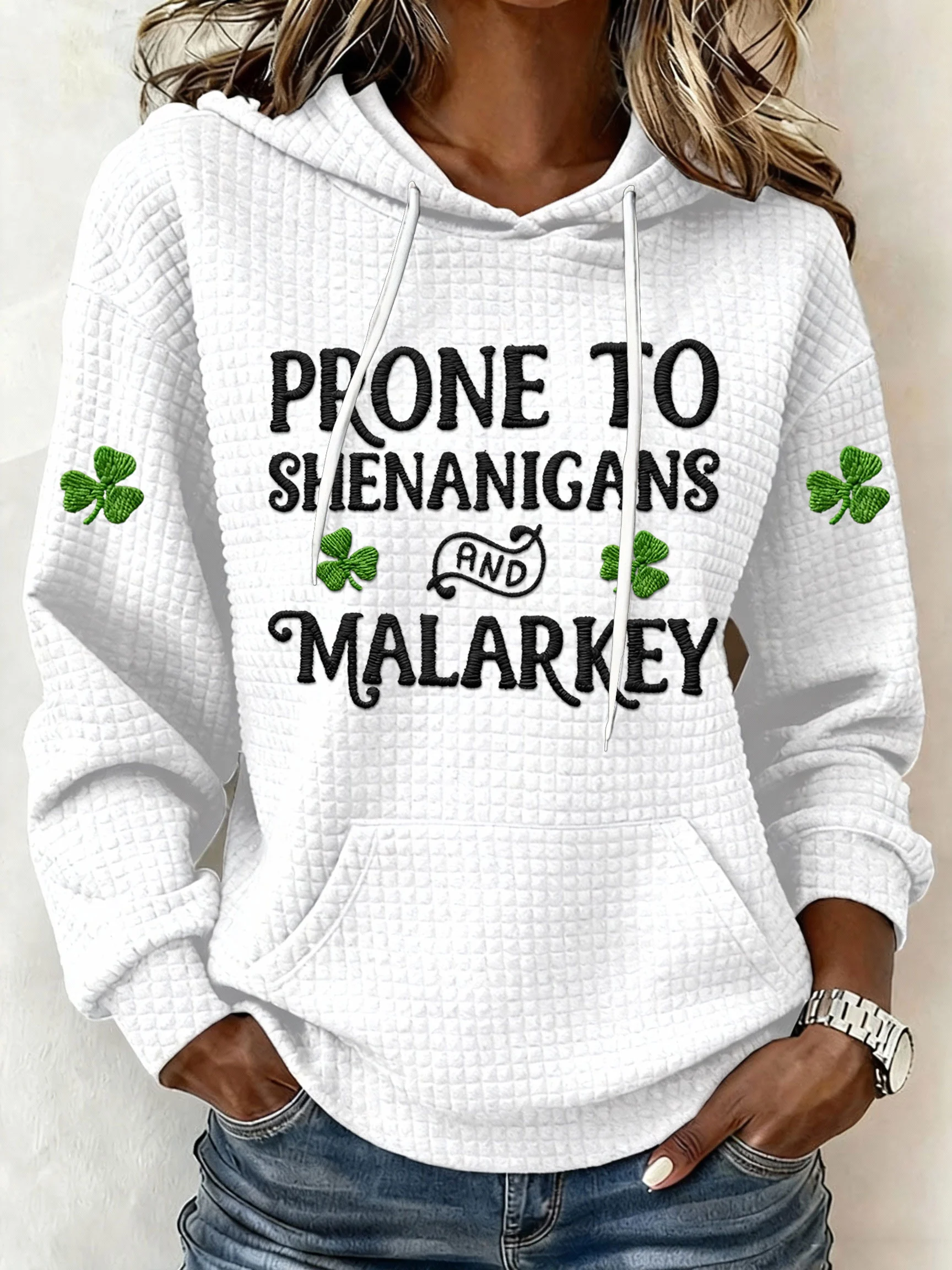 Women's St. Patrick's Day Printed Waffle Knit Hoodie