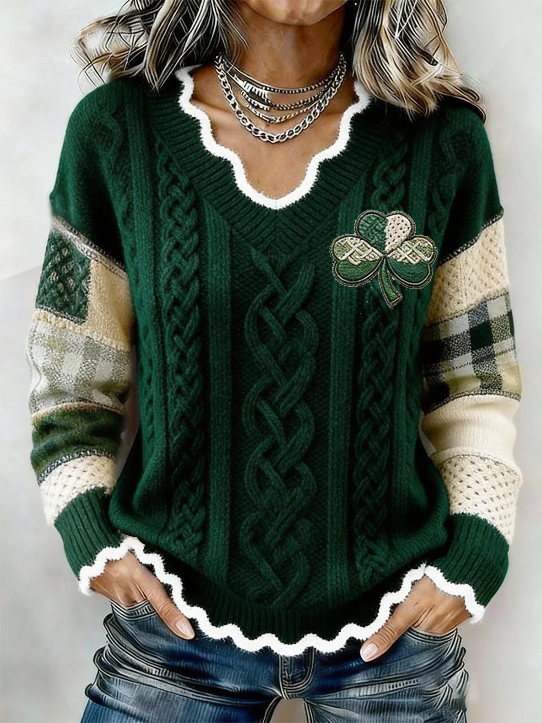 Women's St. Patrick's Day Art Print Knit Sweater