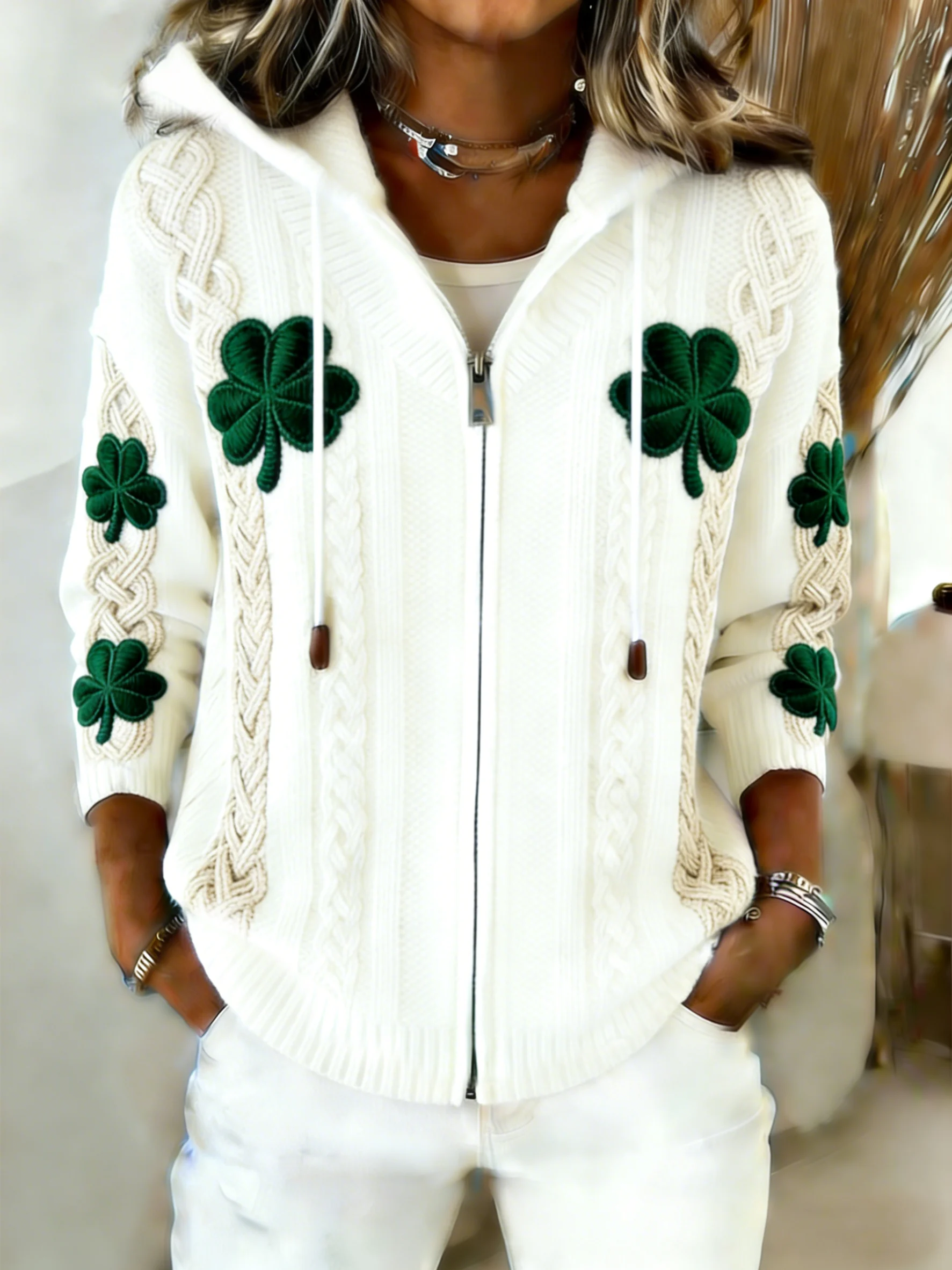Women's Retro St. Patrick's Day Print Knit Cardigan